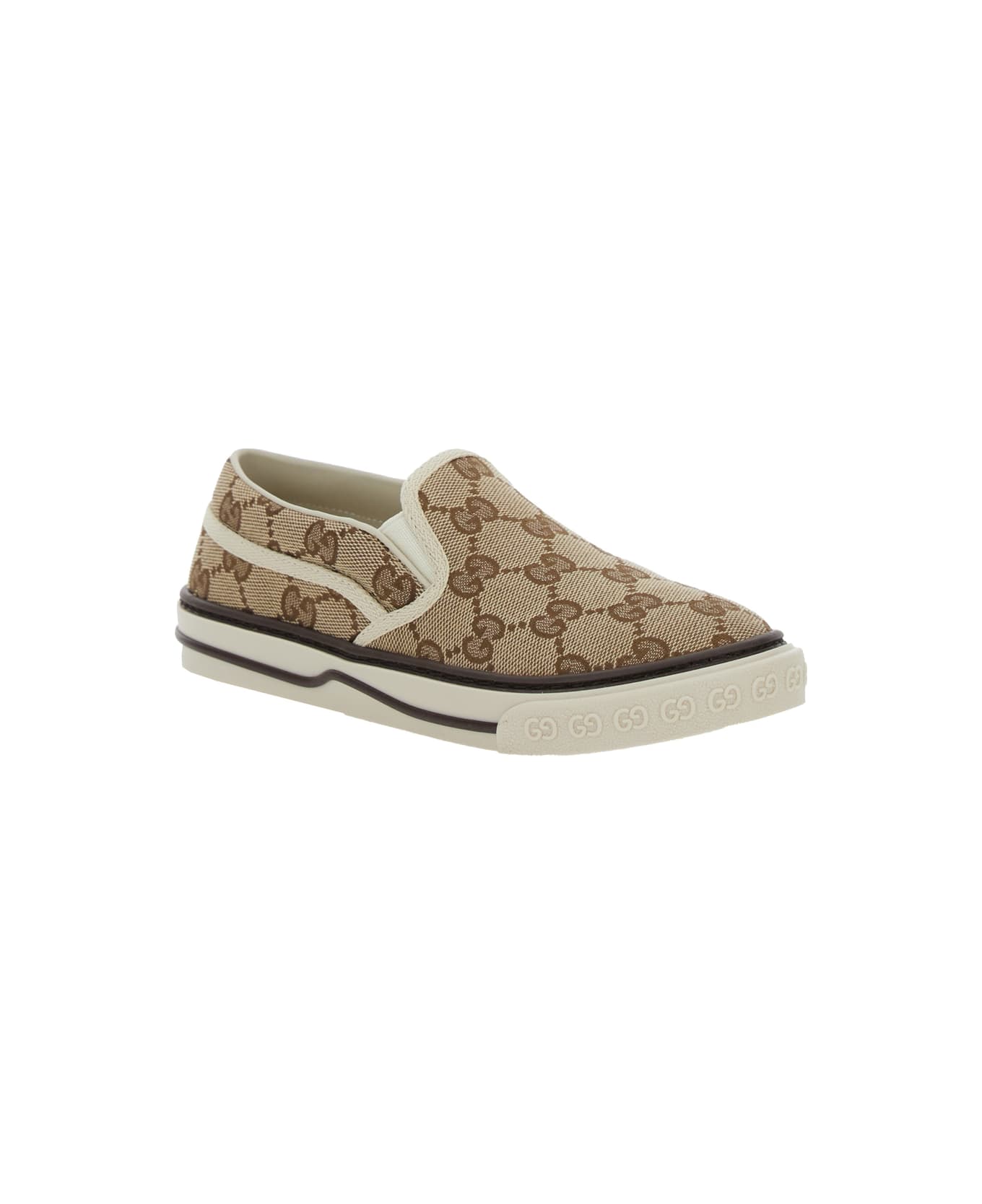 Gucci Beige Loafers With All-over Gg Motif In Fabric Boy - Beige
