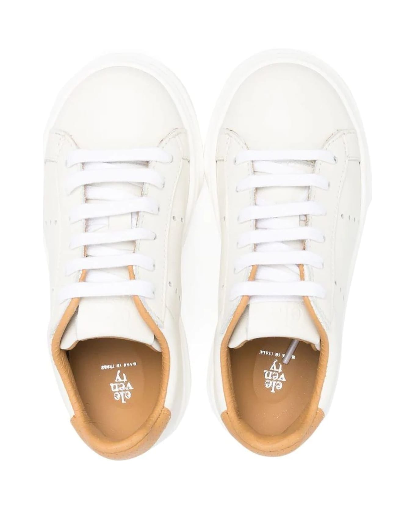 Eleventy White Leather Sneakers - Beige