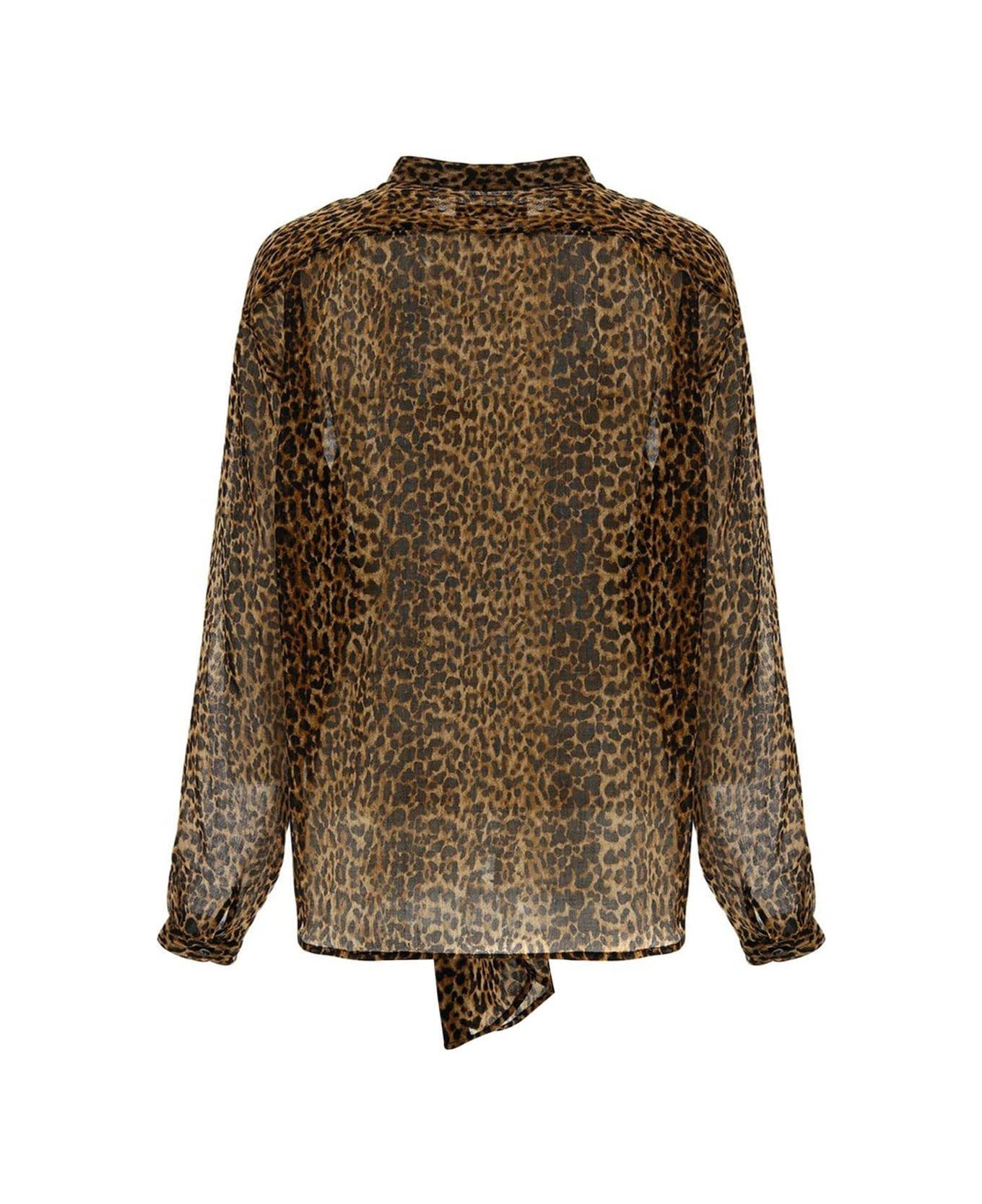 Saint Laurent Leopard Print Sheer Shirt - ANIMALIER