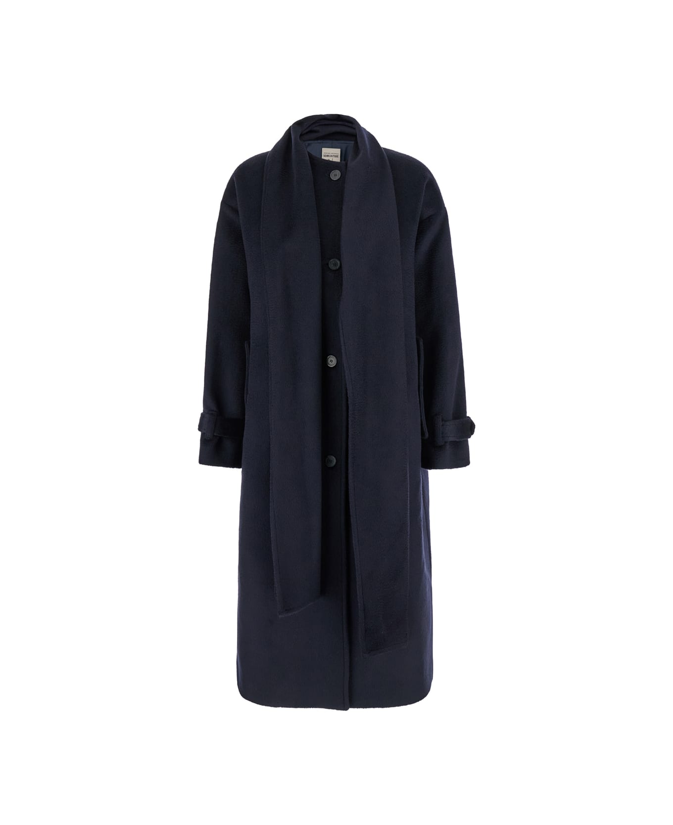 SEMICOUTURE Blue Single-breasted Long Coat With Scarf In Wool Blend Woman - Blu