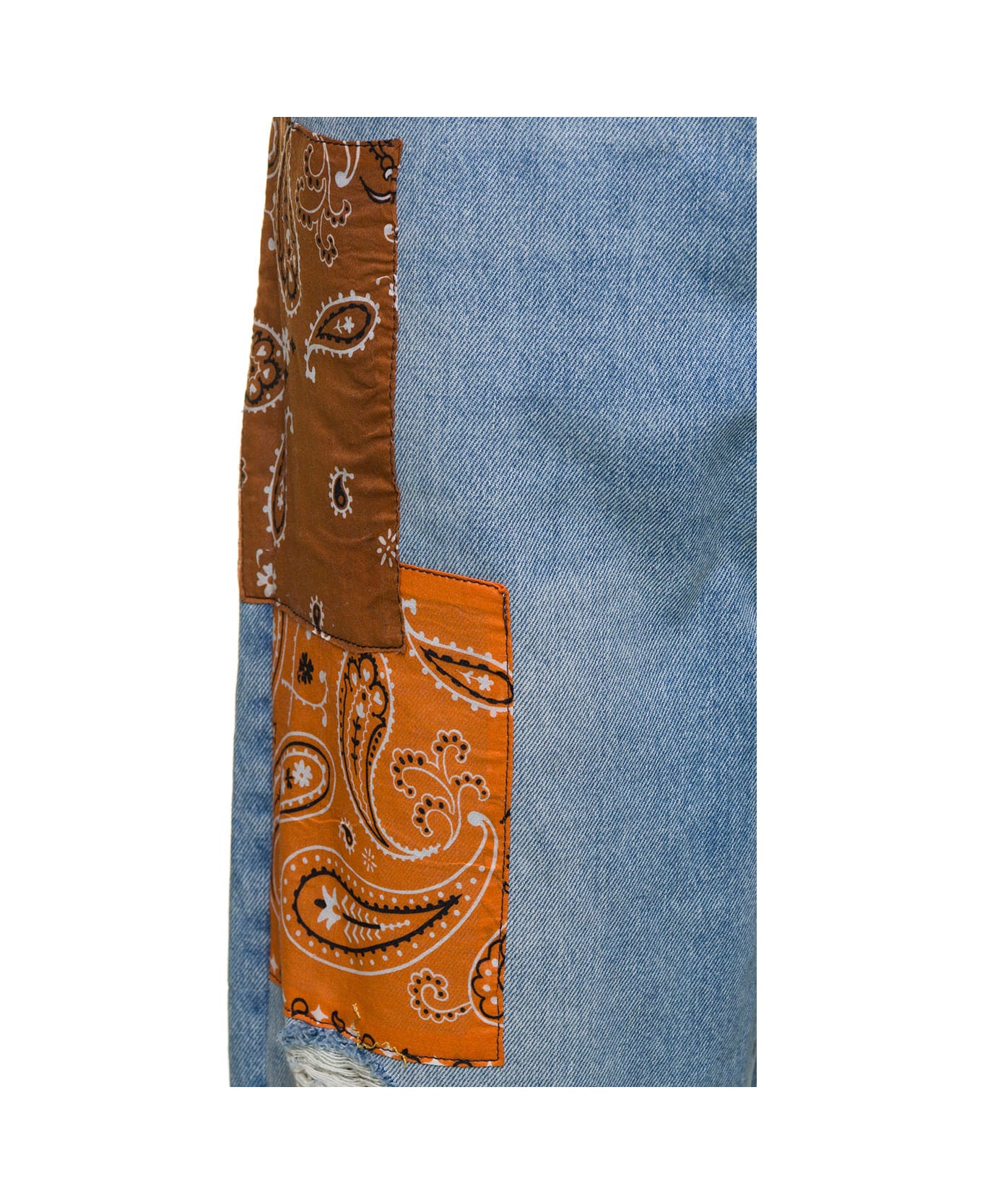 Alanui Light Blue Jeans With Bandana Patchwork In Cotton Denim Woman - Blu