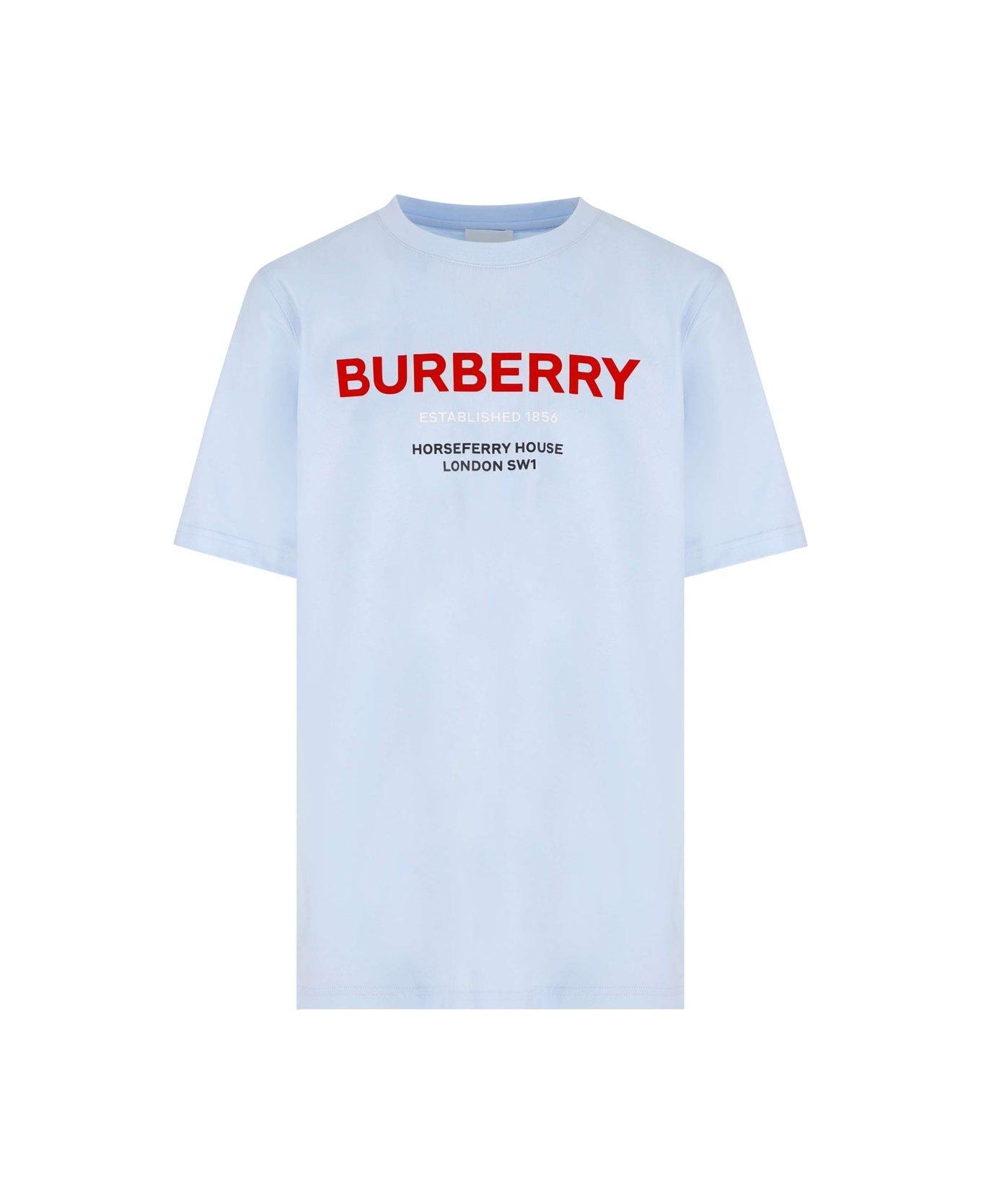 Burberry Logo Printed Crewneck T-shirt - Blue