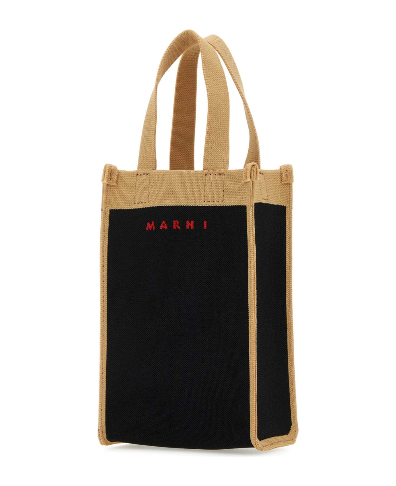 Marni Two-tone Jacquard Mini Crossbody Bag - BLACKSILKWHITERED