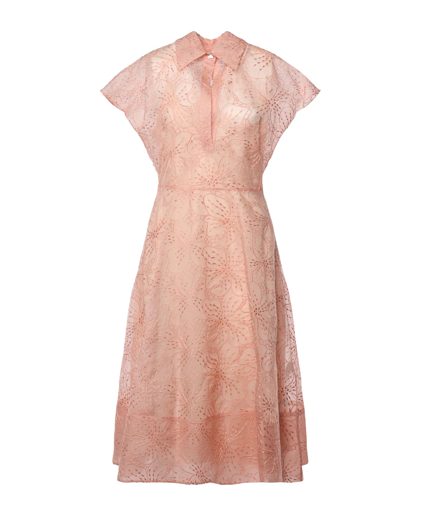 Genny Silk Dress With Orchid Embroidery - Pink