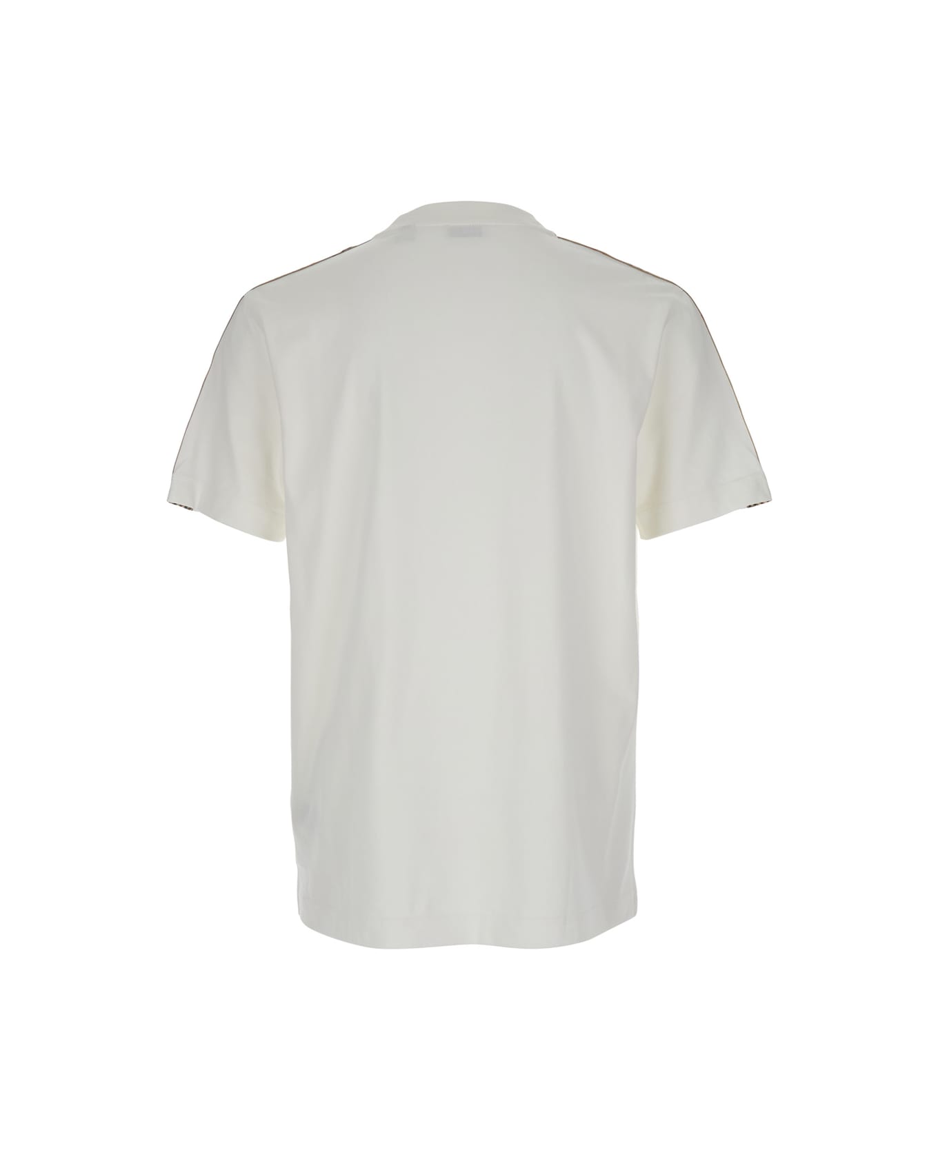Burberry White Crewneck T-shirt With Check Motif On The Sleeve And Ekd Logo Embroidery On The Front In Cotton Man - White