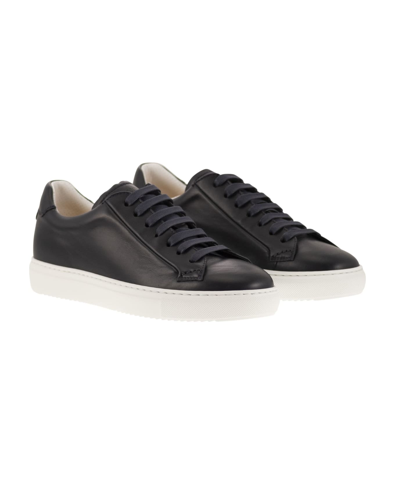 Doucal's Smooth Leather Trainers - Night Blue