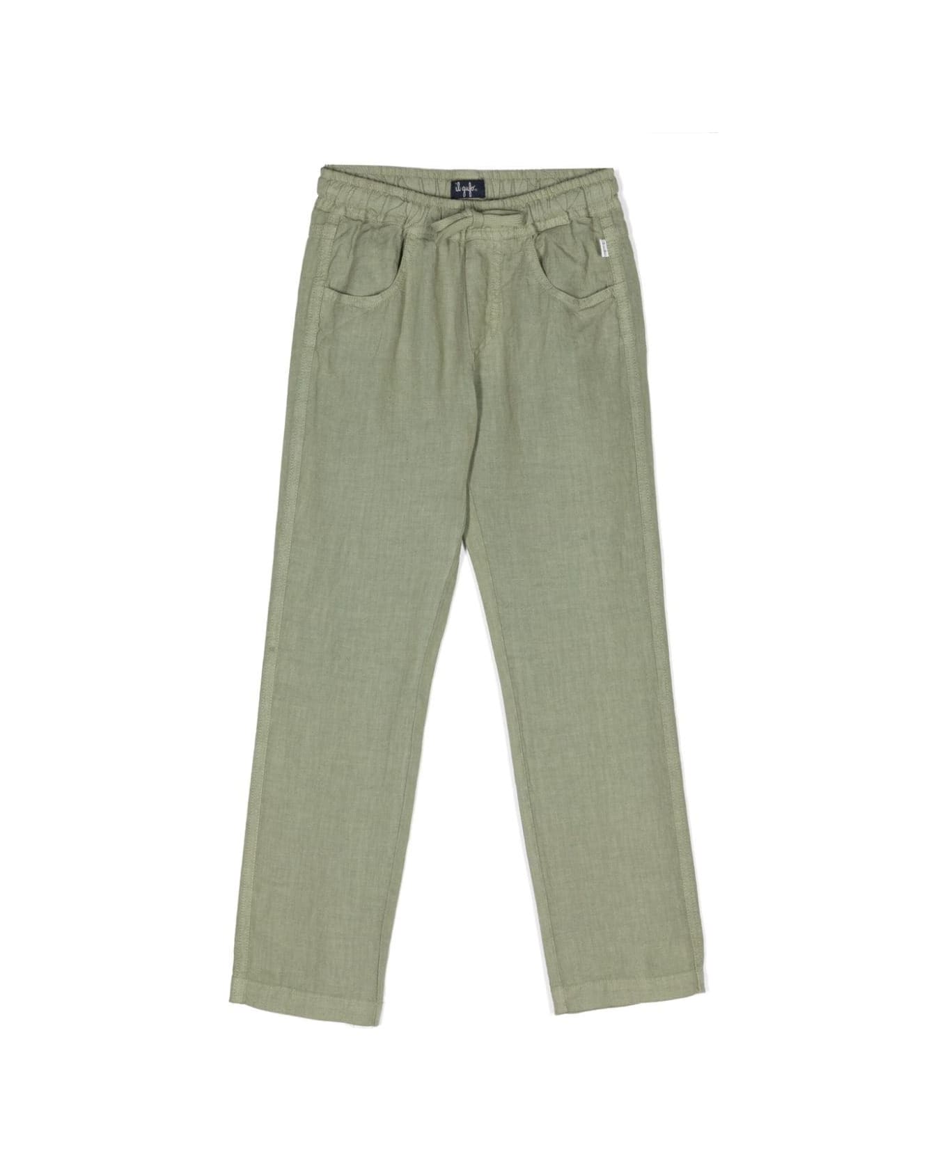 Il Gufo Sage Green Linen Trousers With Drawstring - Green