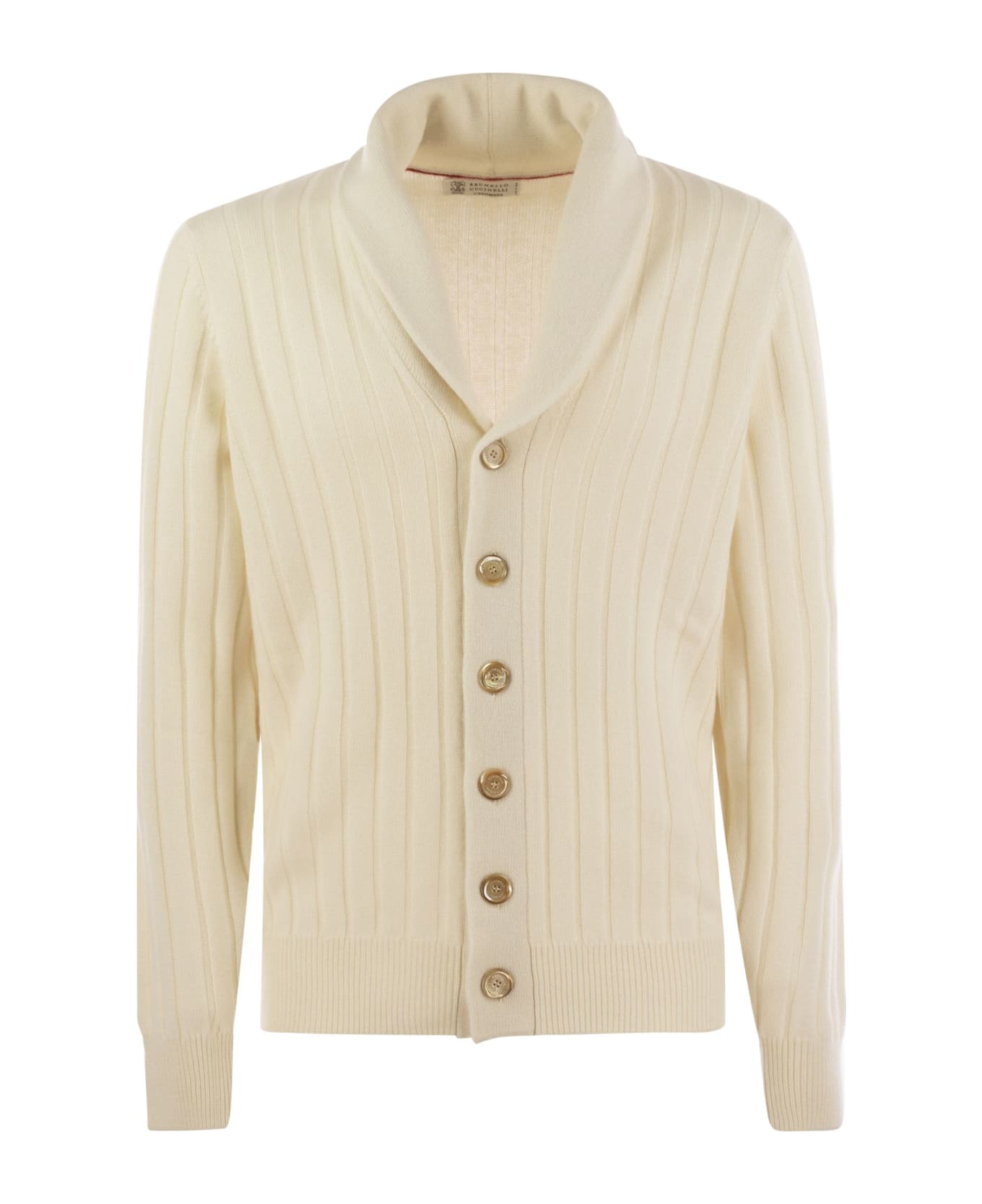 Brunello Cucinelli Ribbed Cashmere Cardigan - Ecru