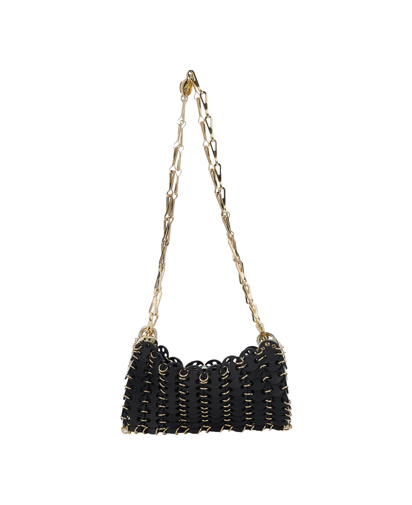 Paco Rabanne Black Shoulder Bag With Two Chain-link Shoulder Straps And Logo Engraved Discs In Leather Woman - Black
