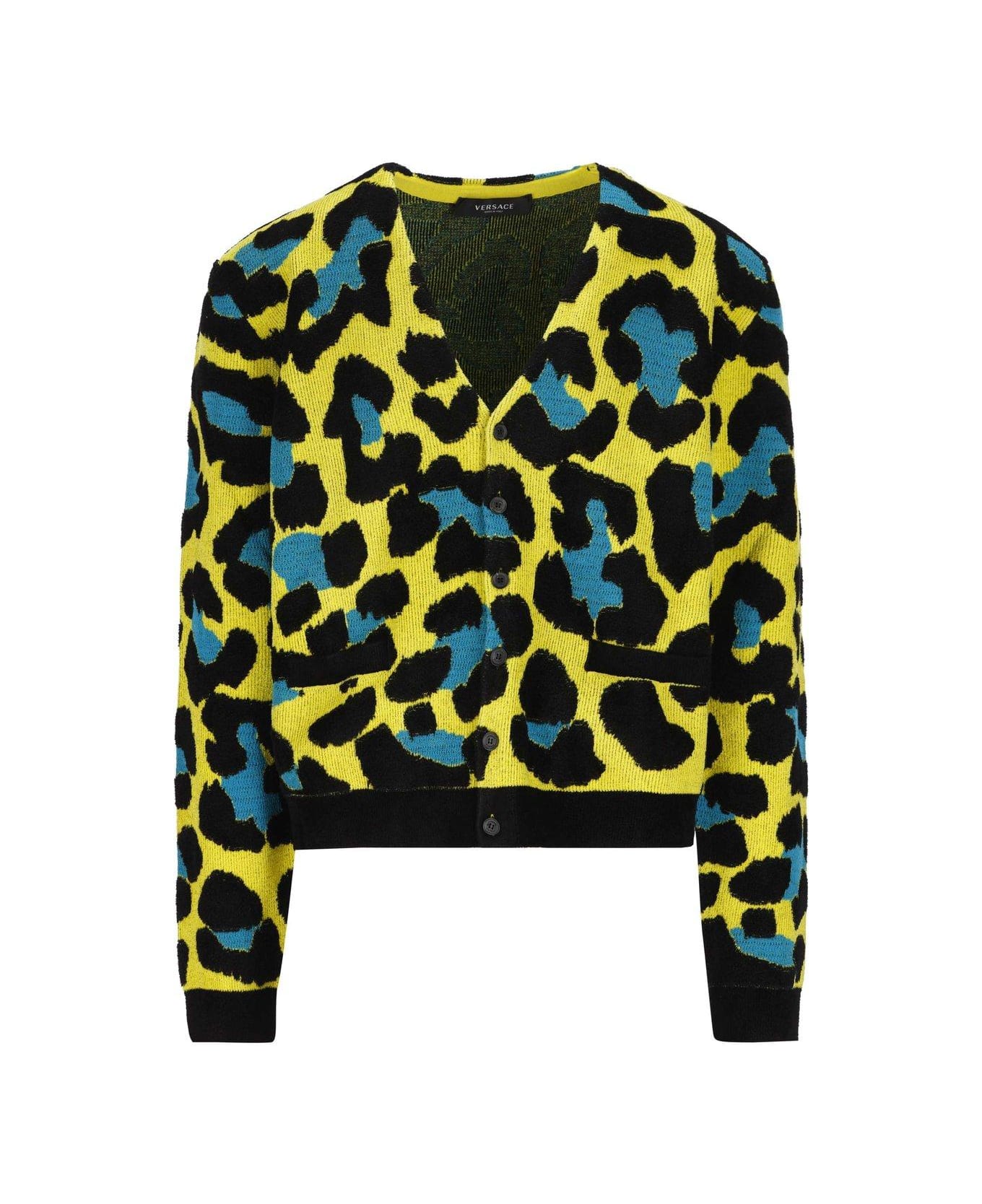 Versace Leopard Pattern Button-up Cardigan - Yellow