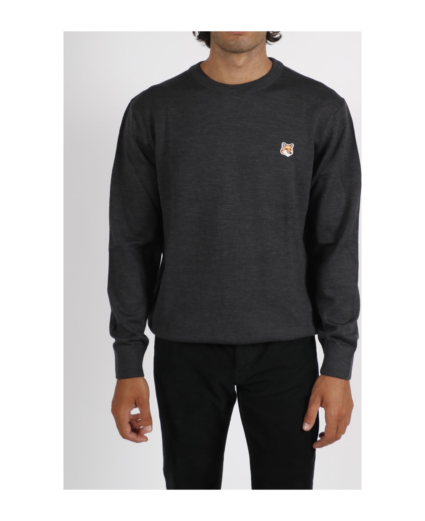 Maison Kitsuné Fox Head Patch Sweater - Grey