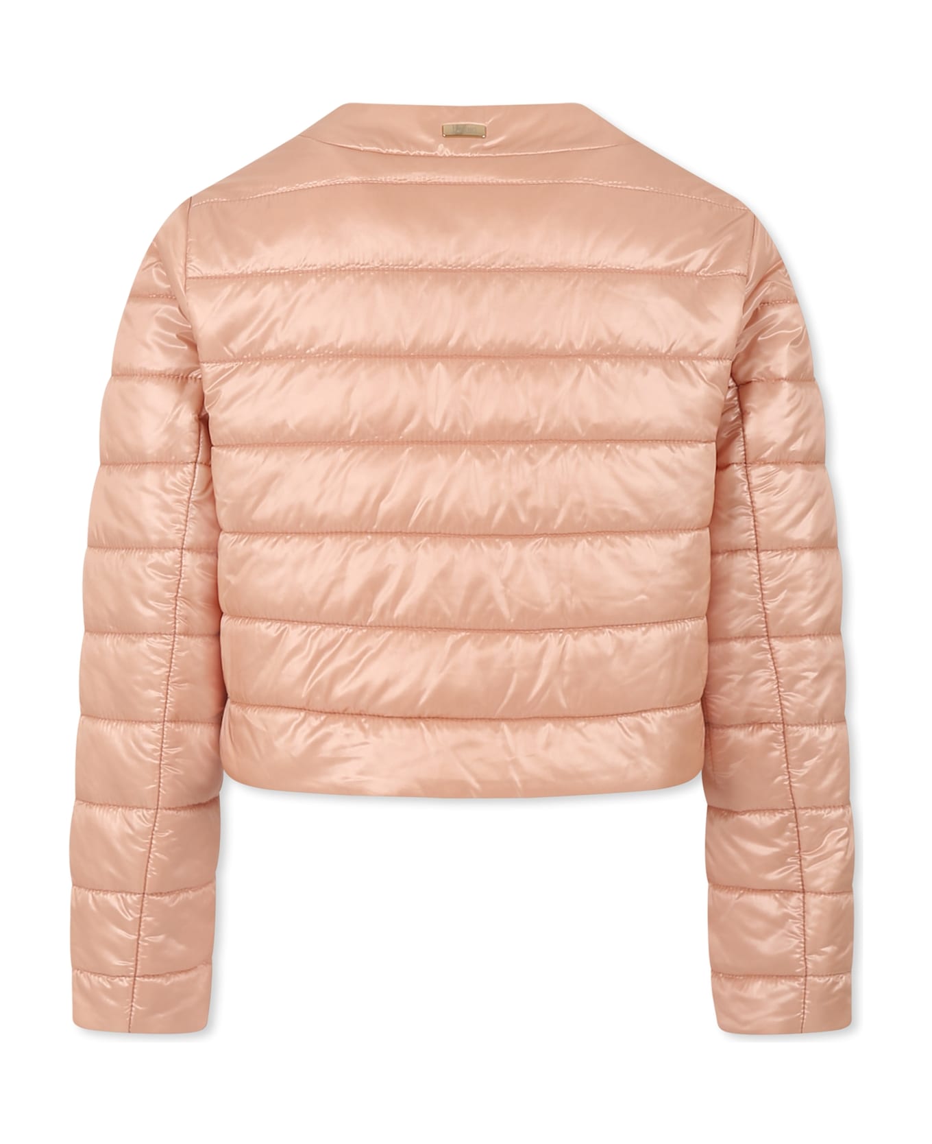 Herno Pink Crop Down Jacket For Girl With Logo - Pink