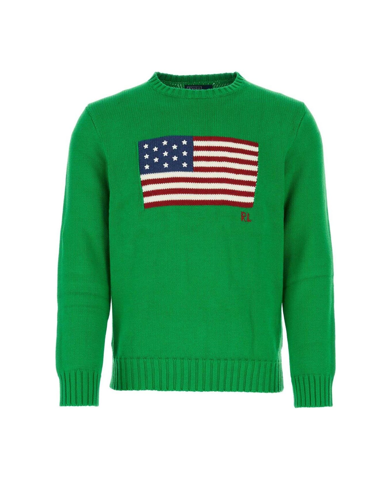 Ralph Lauren Flag Intarsia-knit Crewneck Jumper - green ニットウェア