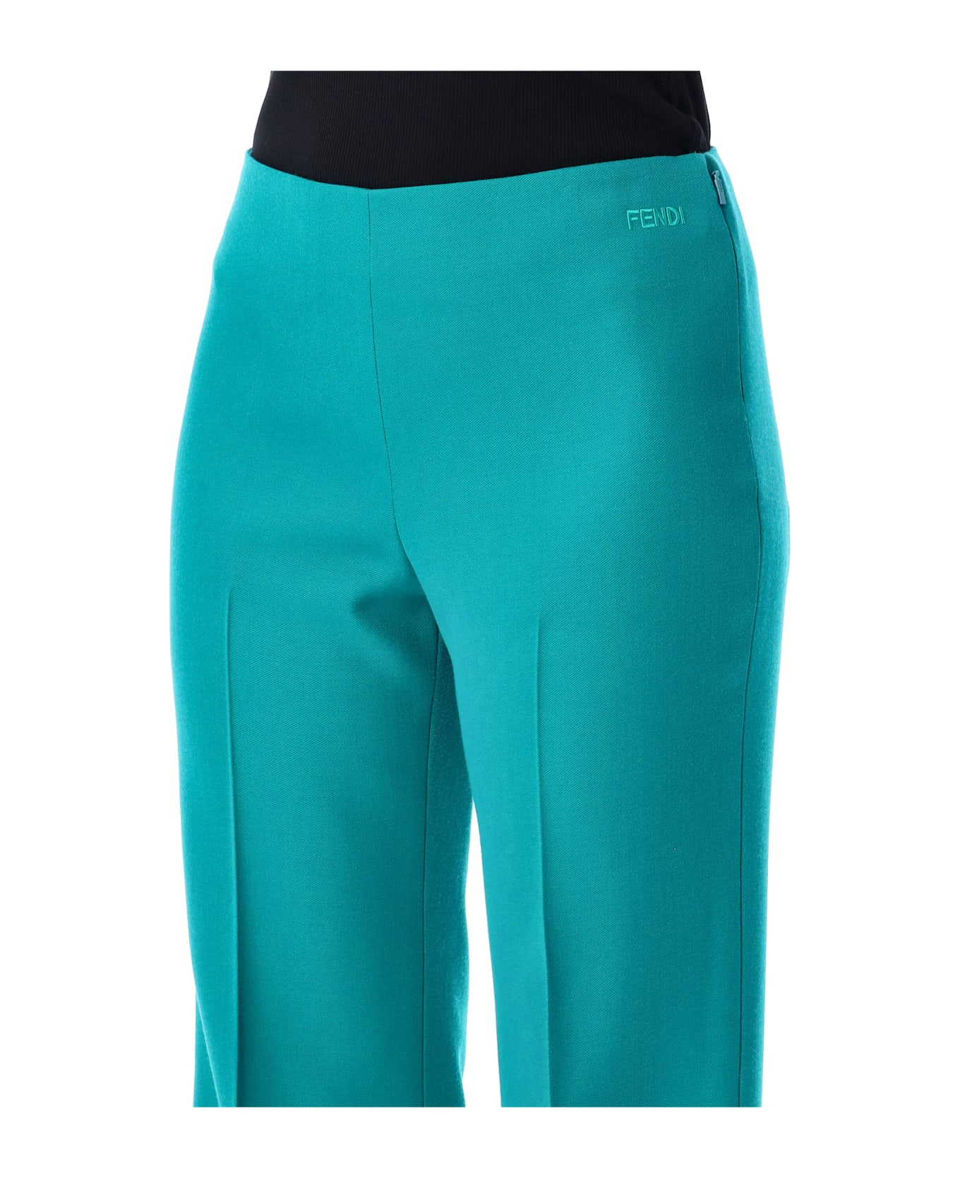 Fendi Turquoise Wool Flared Trousers - TURQUOISE