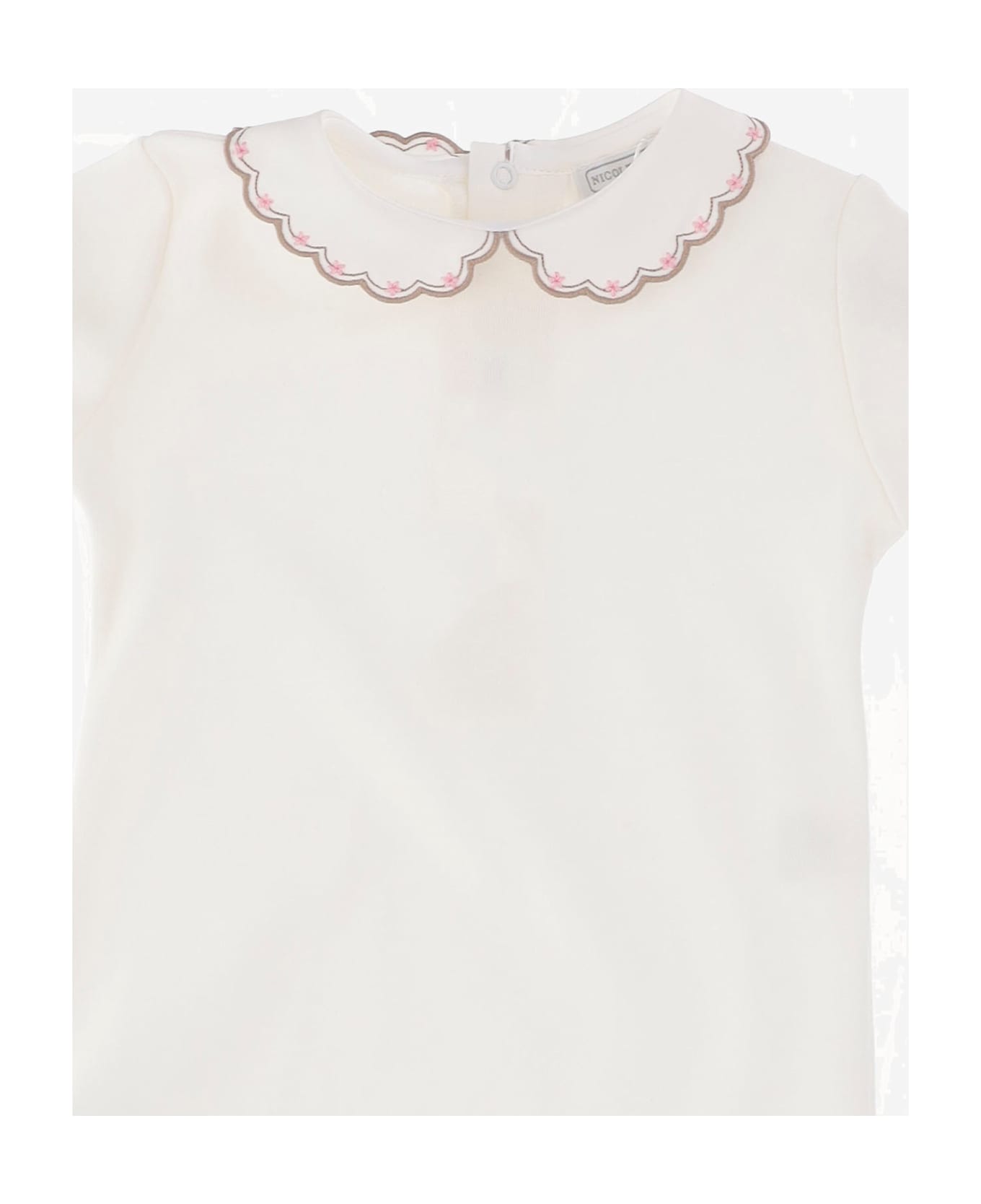 Nicoletta Fanna Cotton Bodysuit With Embroidered Collar - White