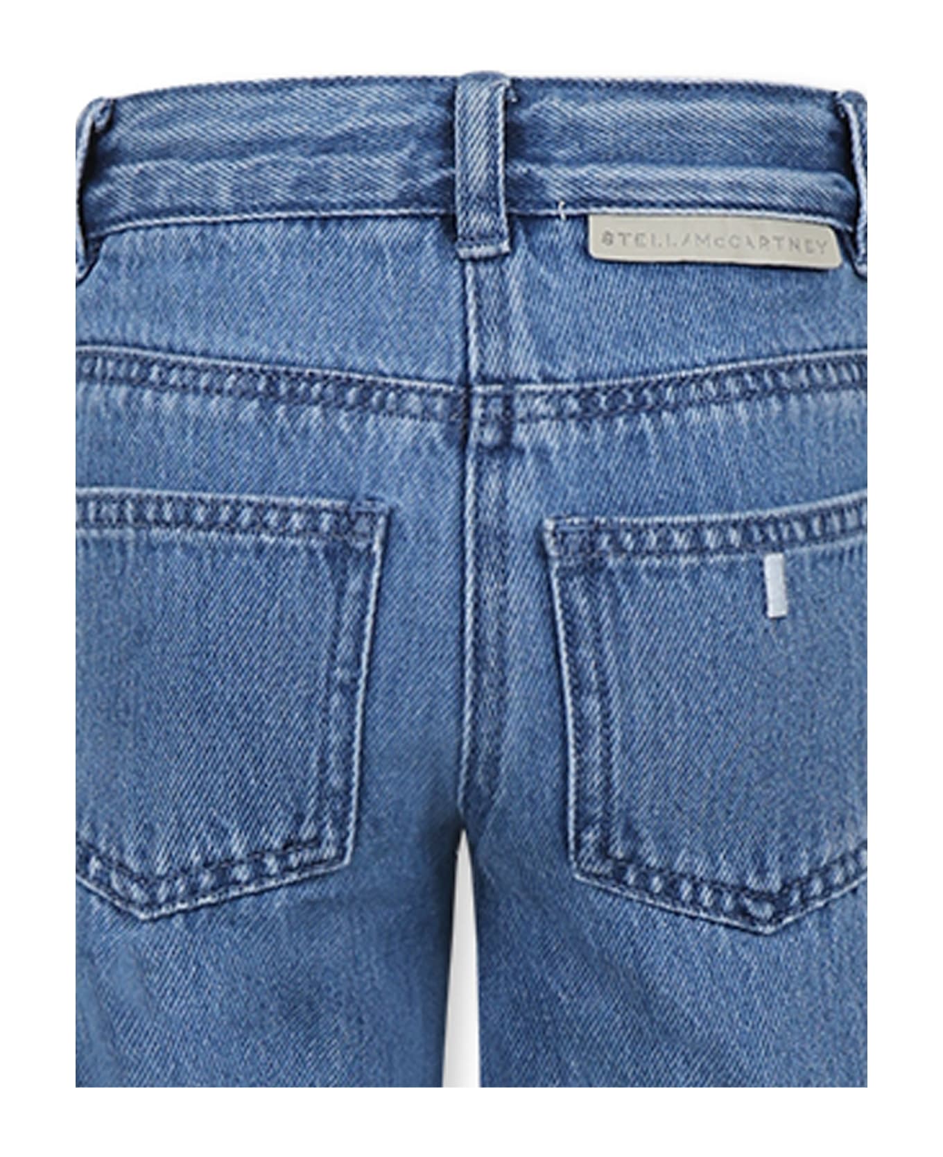 Stella McCartney Kids Blue Jeans For Girl With Multicolor Logo - Denim