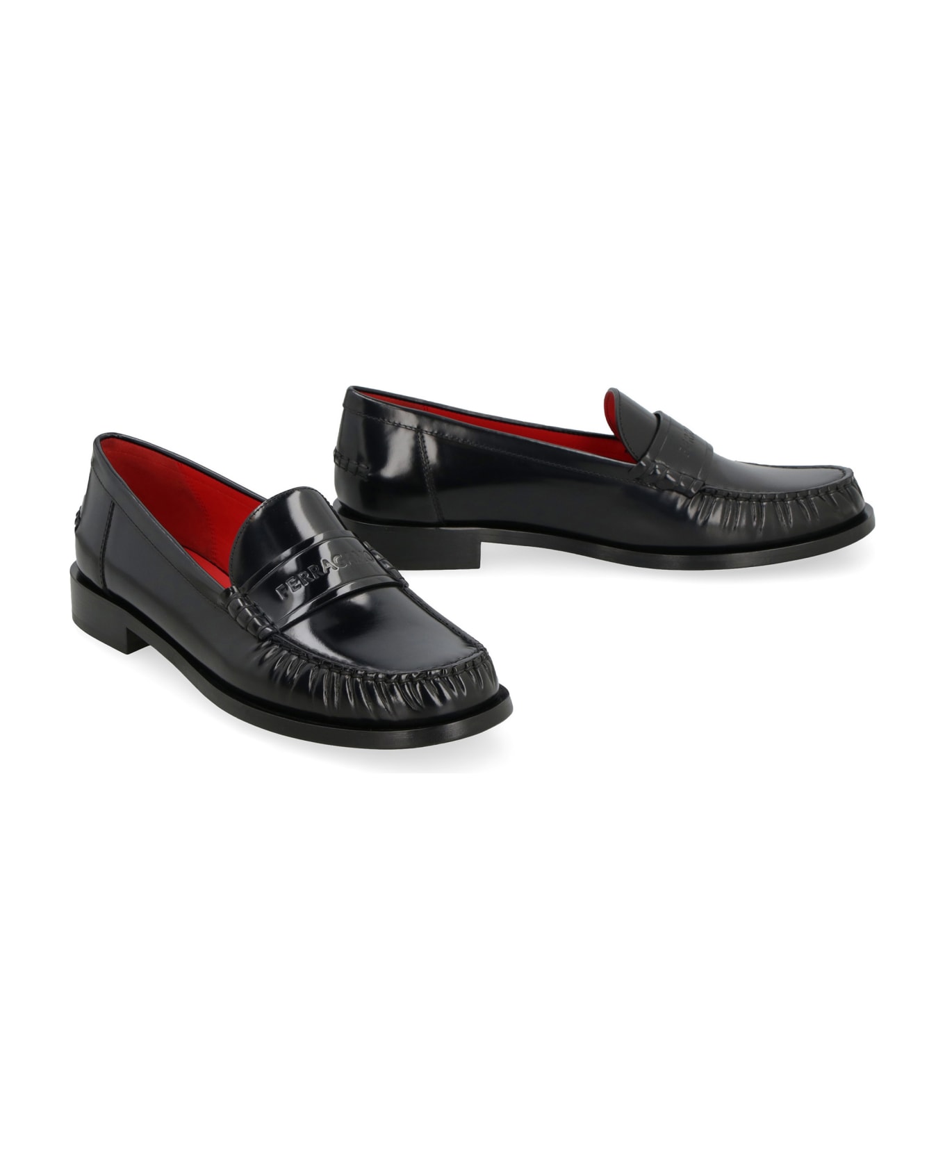 Ferragamo Brushed Leather Loafers - black