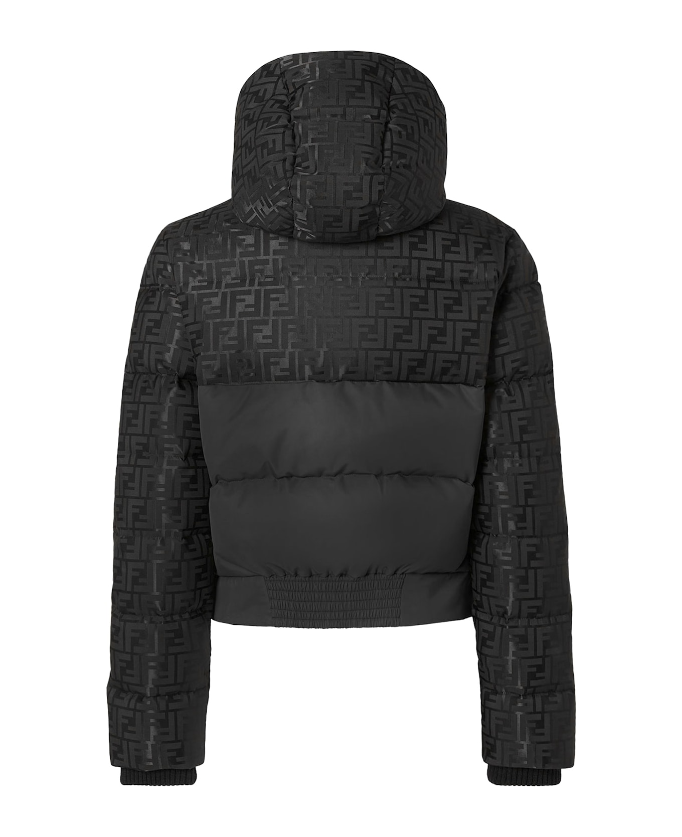 Fendi Down Jacket With Ff Jacquard Insert - Black