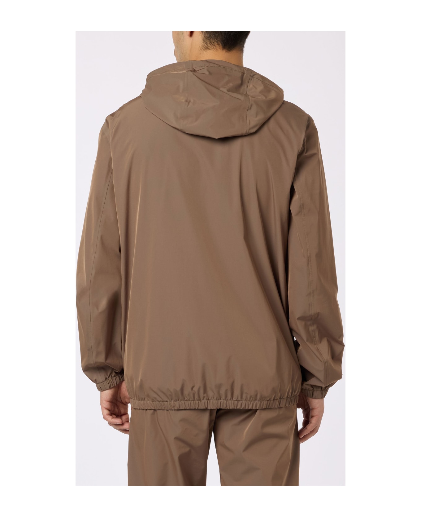 MC2 Saint Barth Man Hooded Lightweight Khaki Green Fabric Windbreaker Sloop - BROWN