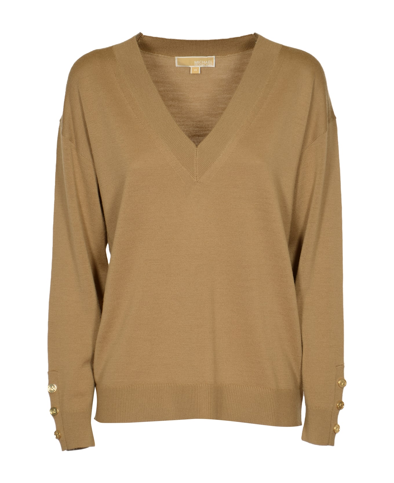 MICHAEL Michael Kors Vneck Rib Trim Sweater - Brown