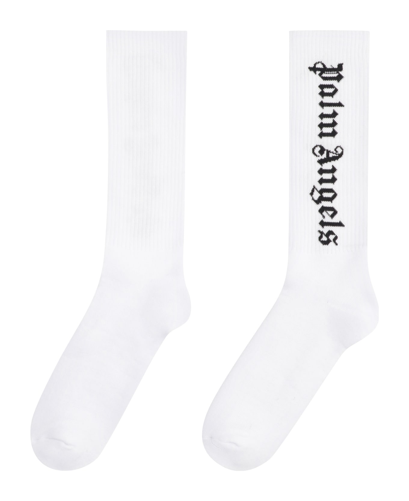 Palm Angels Logo Cotton Blend Socks - WHITE BLACK 靴下