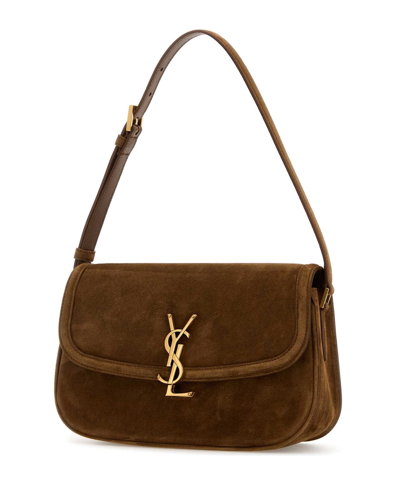 Saint Laurent Brown Suede Solferino Shoulder Bag - ORANGE CARAMEL COGN