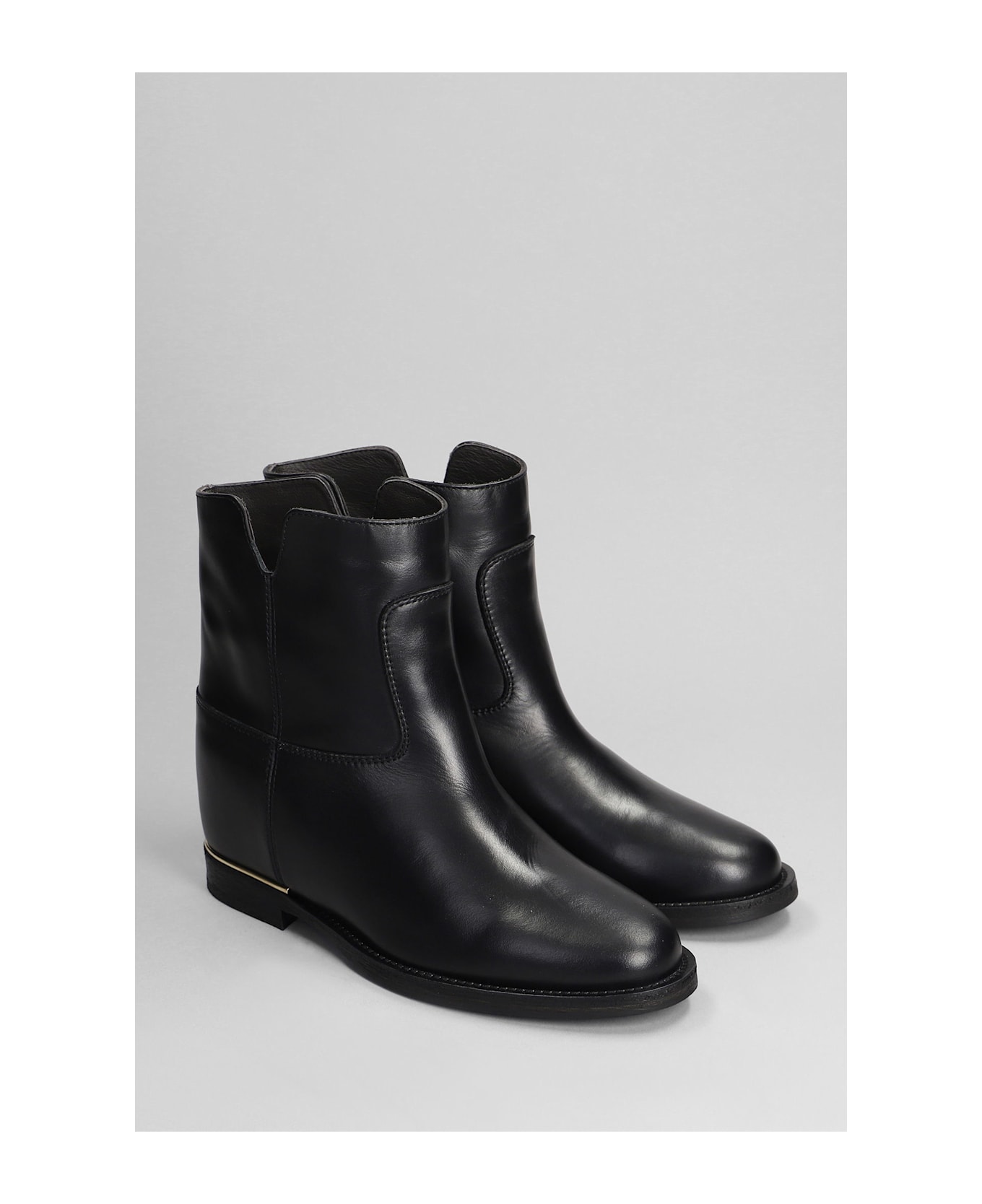Via Roma 15 Ankle Boots Inside Wedge In Black Leather - black