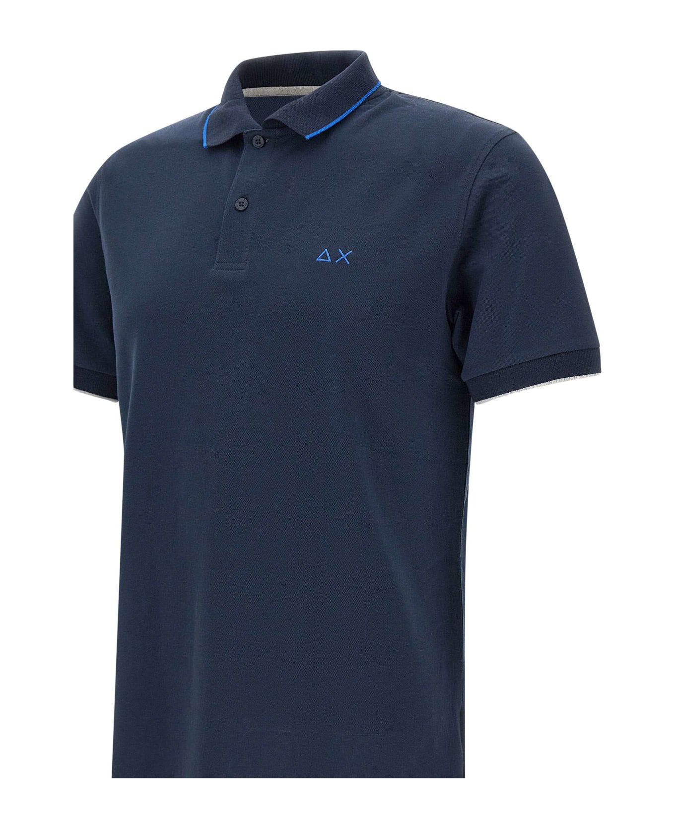 Sun 68 "small Stripe" Cotton Polo Shirt - BLUE