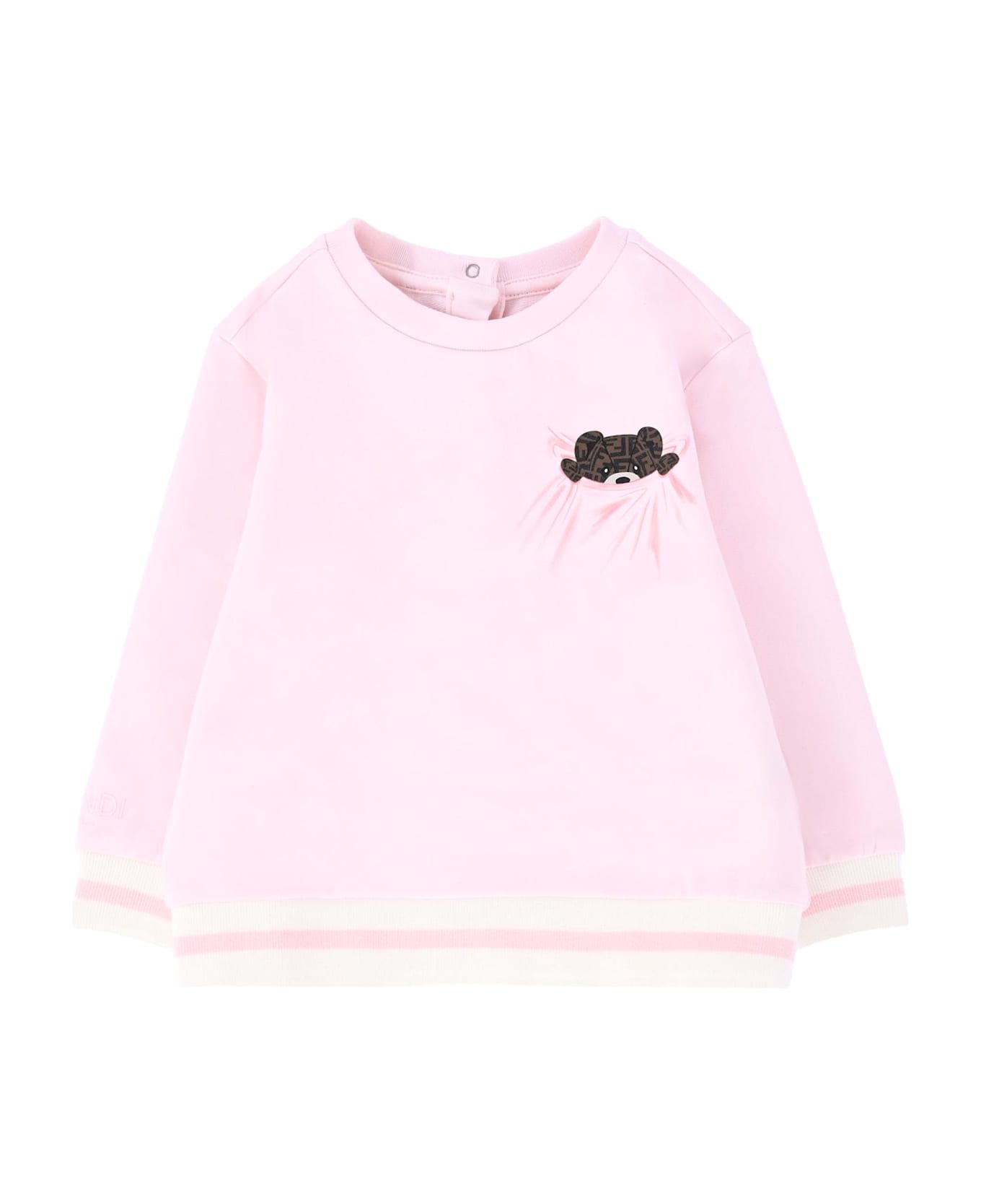 Fendi Pink Sweatshirt For Baby Girl With Teddy Bear - Pink