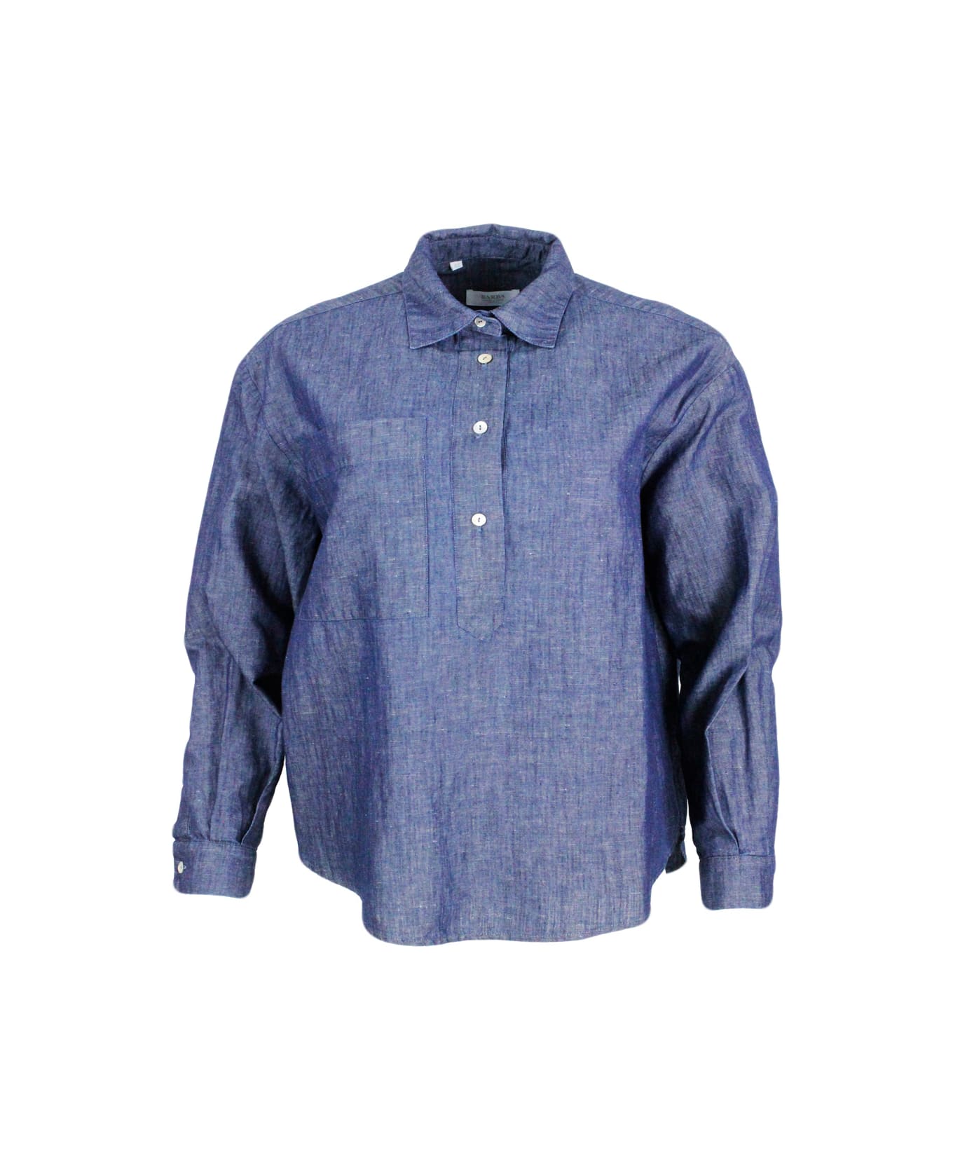 Barba Napoli Lightweight Denim-effect Pull-on Shirt In Linen Cotton With Four Buttons And Chest Pocket - Denim シャツ