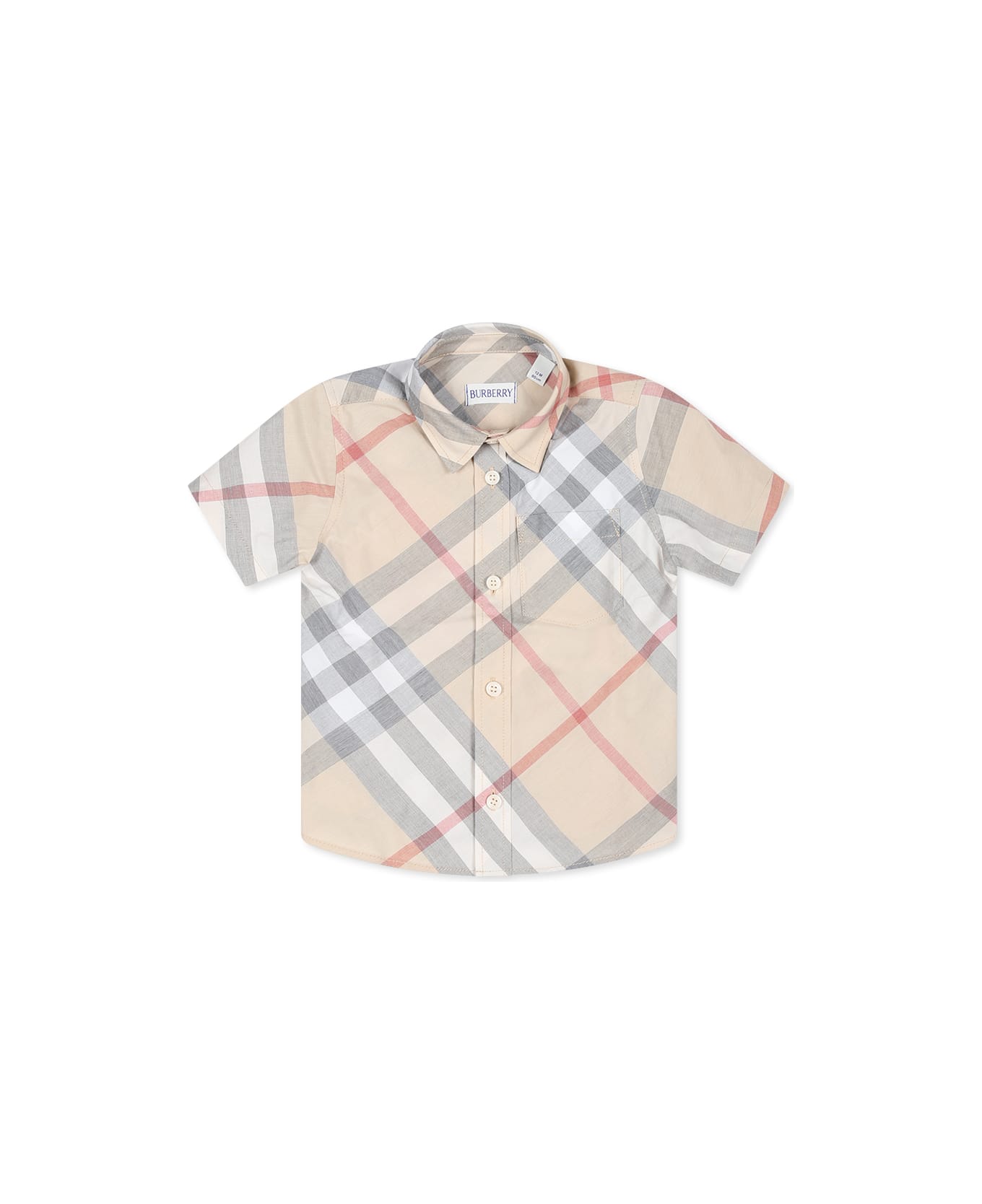 Burberry Beige Shirt For Baby Boy With Vintage Check - Stone