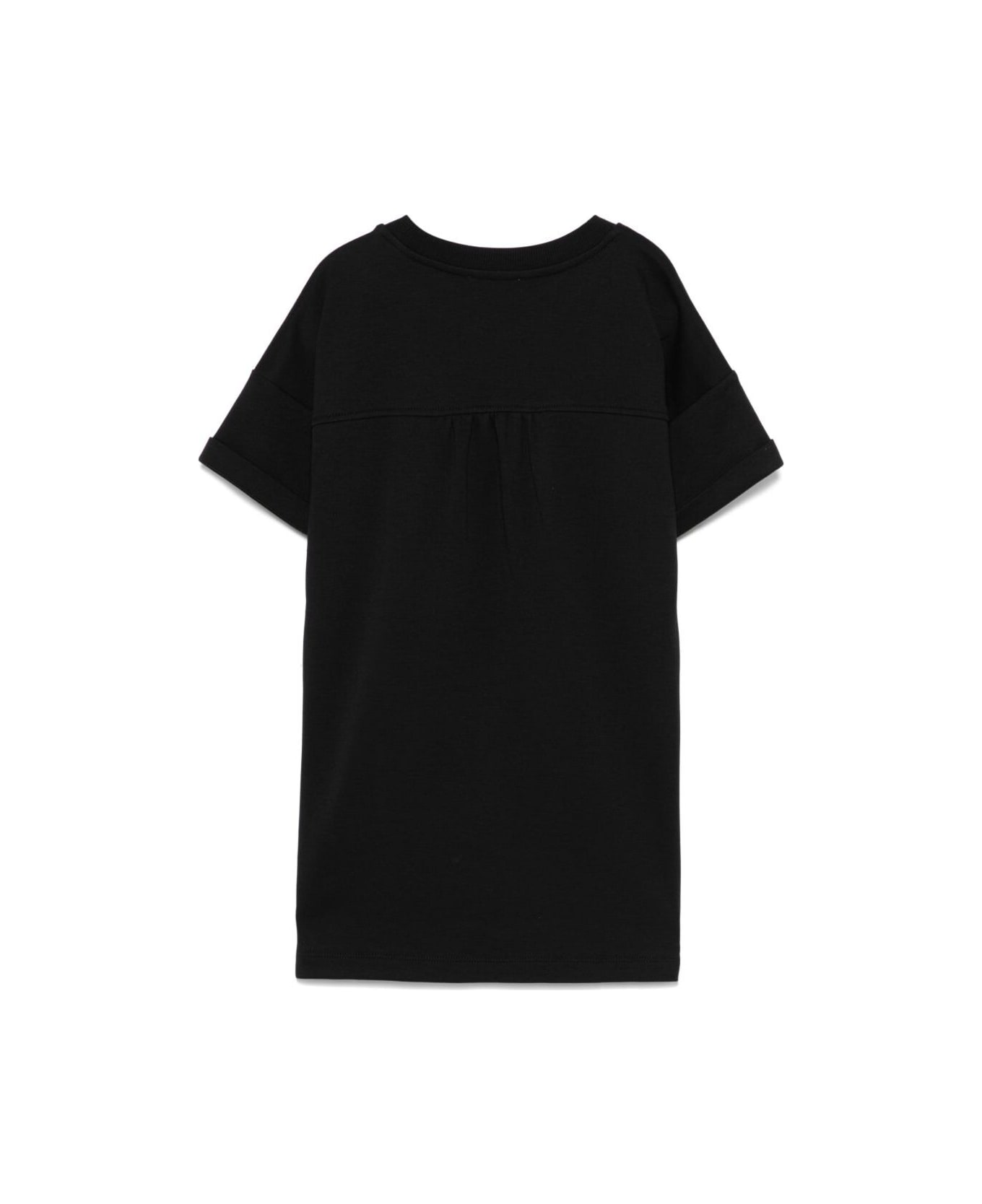Moschino Black Crewneck Dress With Logo Print On The Front In Cotton Girl - Black