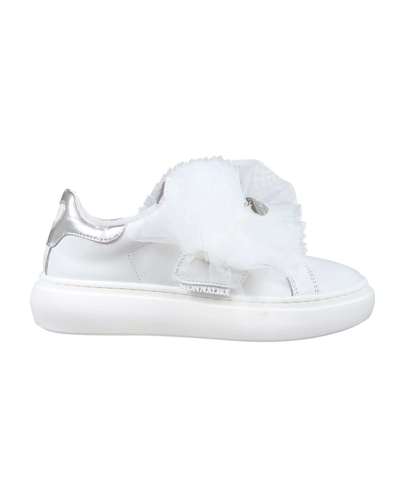 Monnalisa White Sneakers For Girl Avec Tulle Bow - White