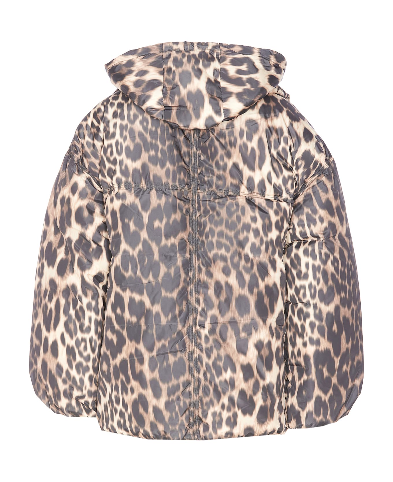 Ganni Leopard Print Puffers Midi - Almond Milk