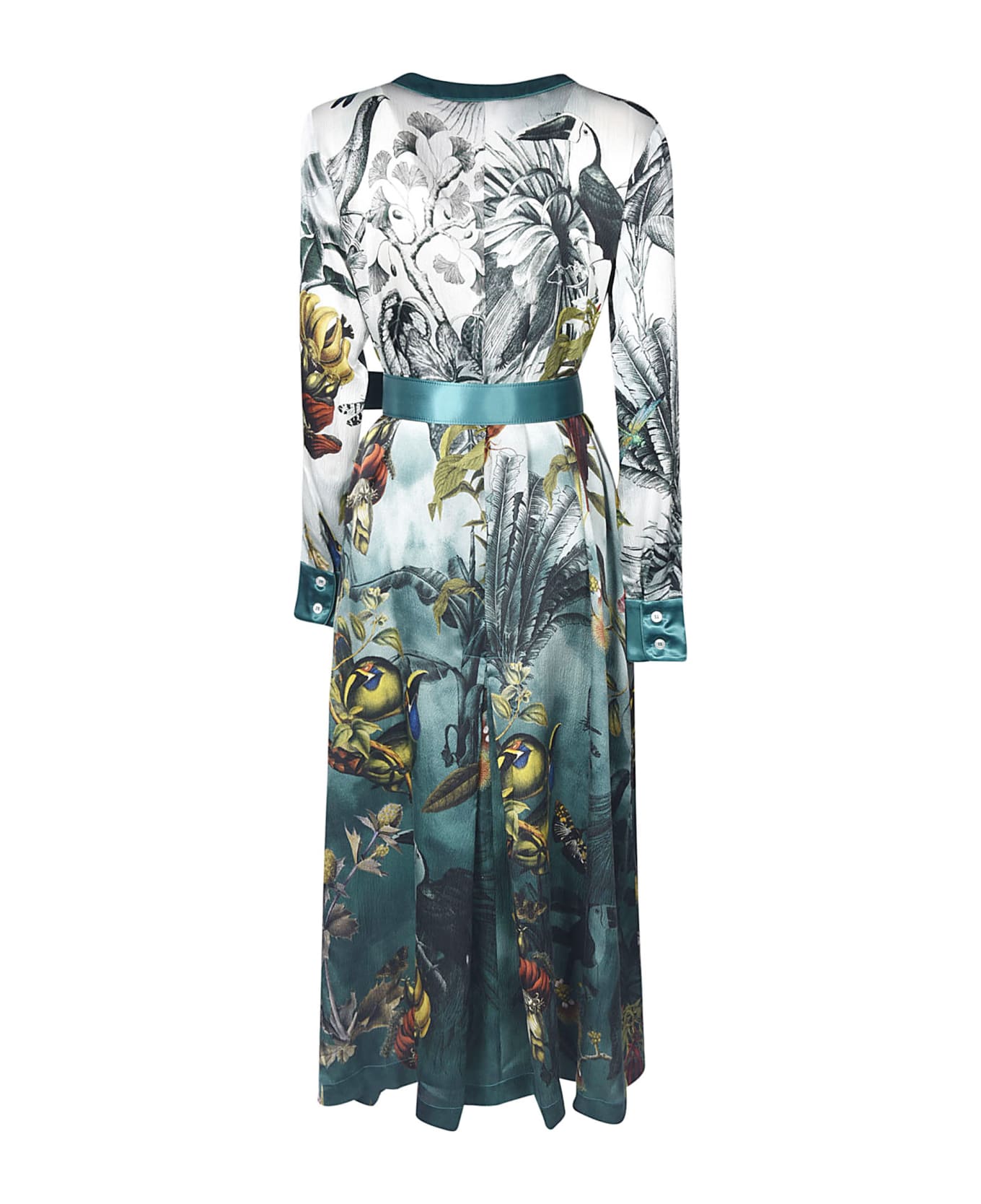 For Restless Sleepers Multiple Print Belted Long Dress - White Green