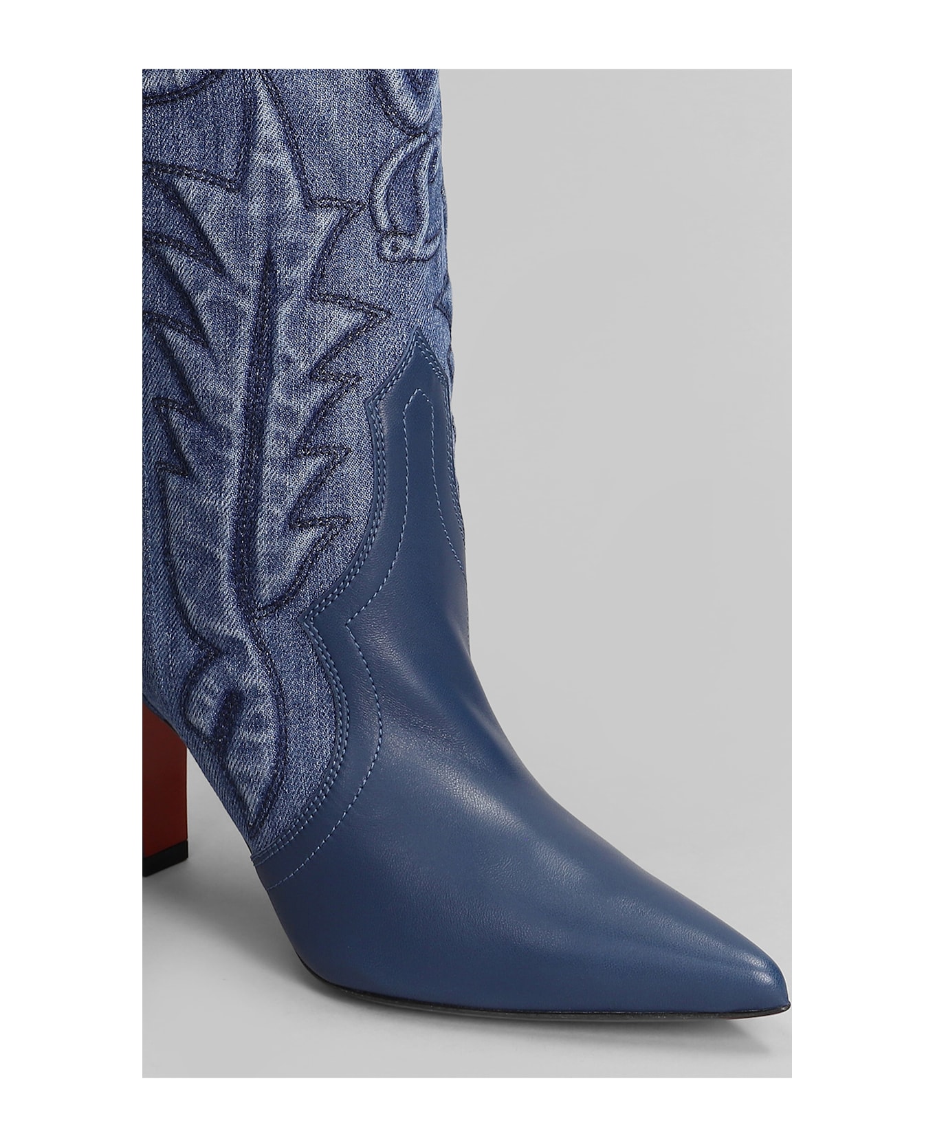 Christian Louboutin Santiabooty 85 Texan Ankle Boots In Blue Leather And Fabric - blue