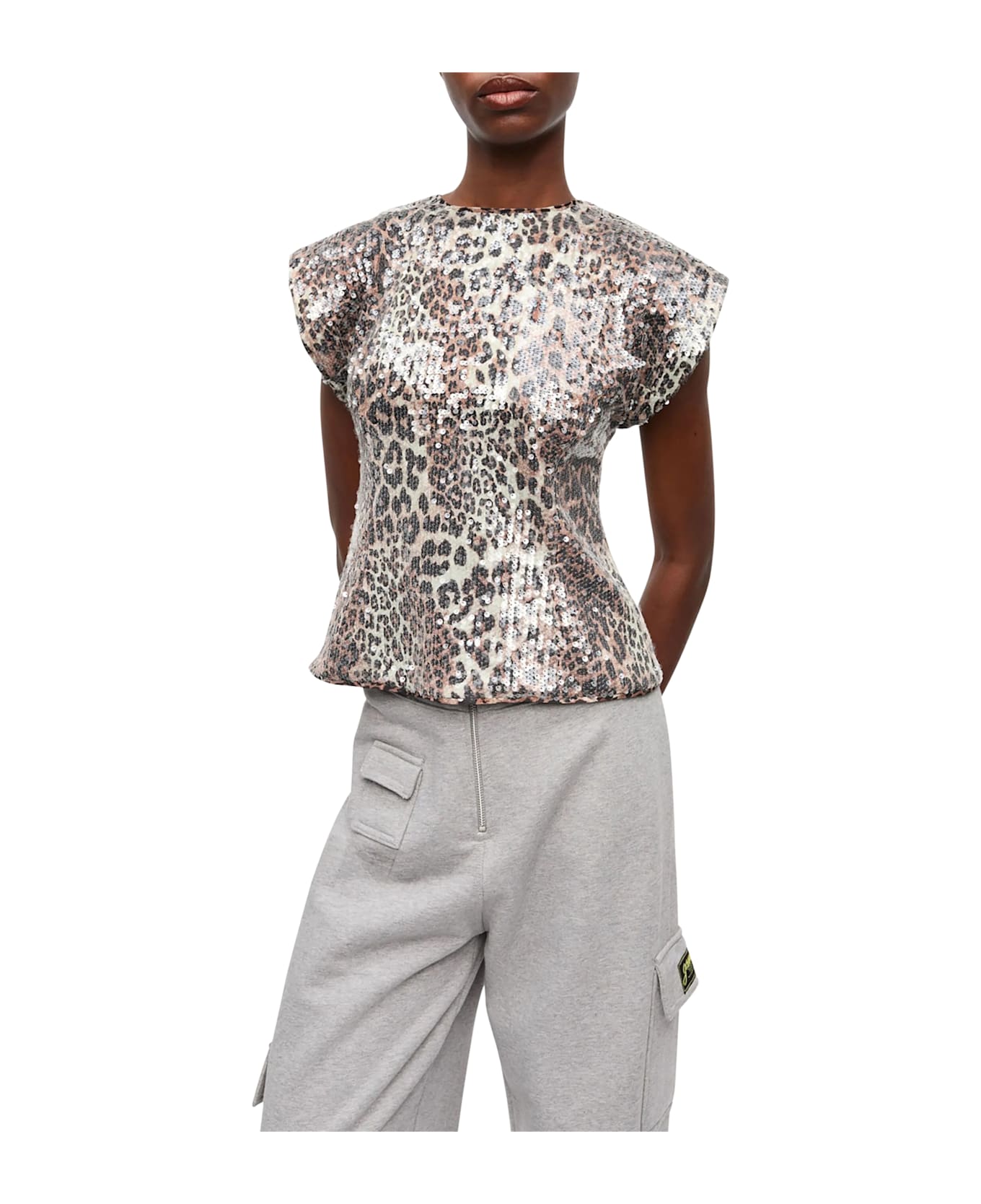 Ganni Leopard Blouse With Sequins - MultiColour