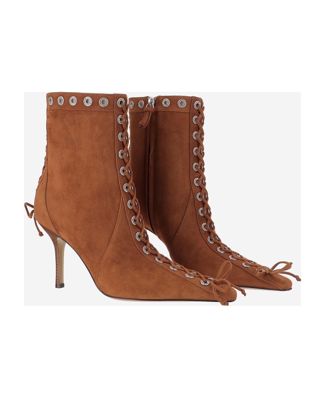 Mach & Mach Leather Boot With Decorations - Brown