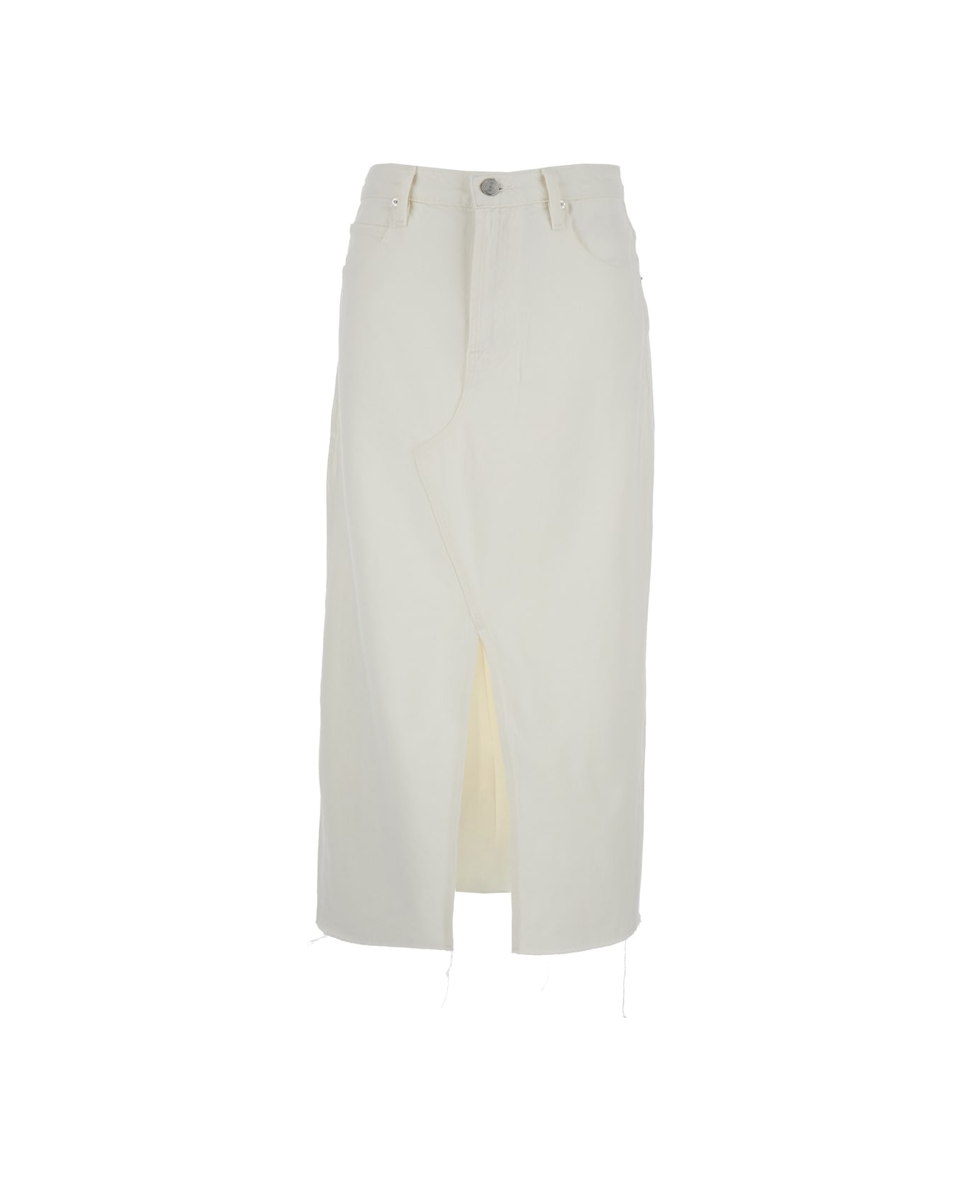 Frame White Denim Midi Skirt In Cotton Woman - White