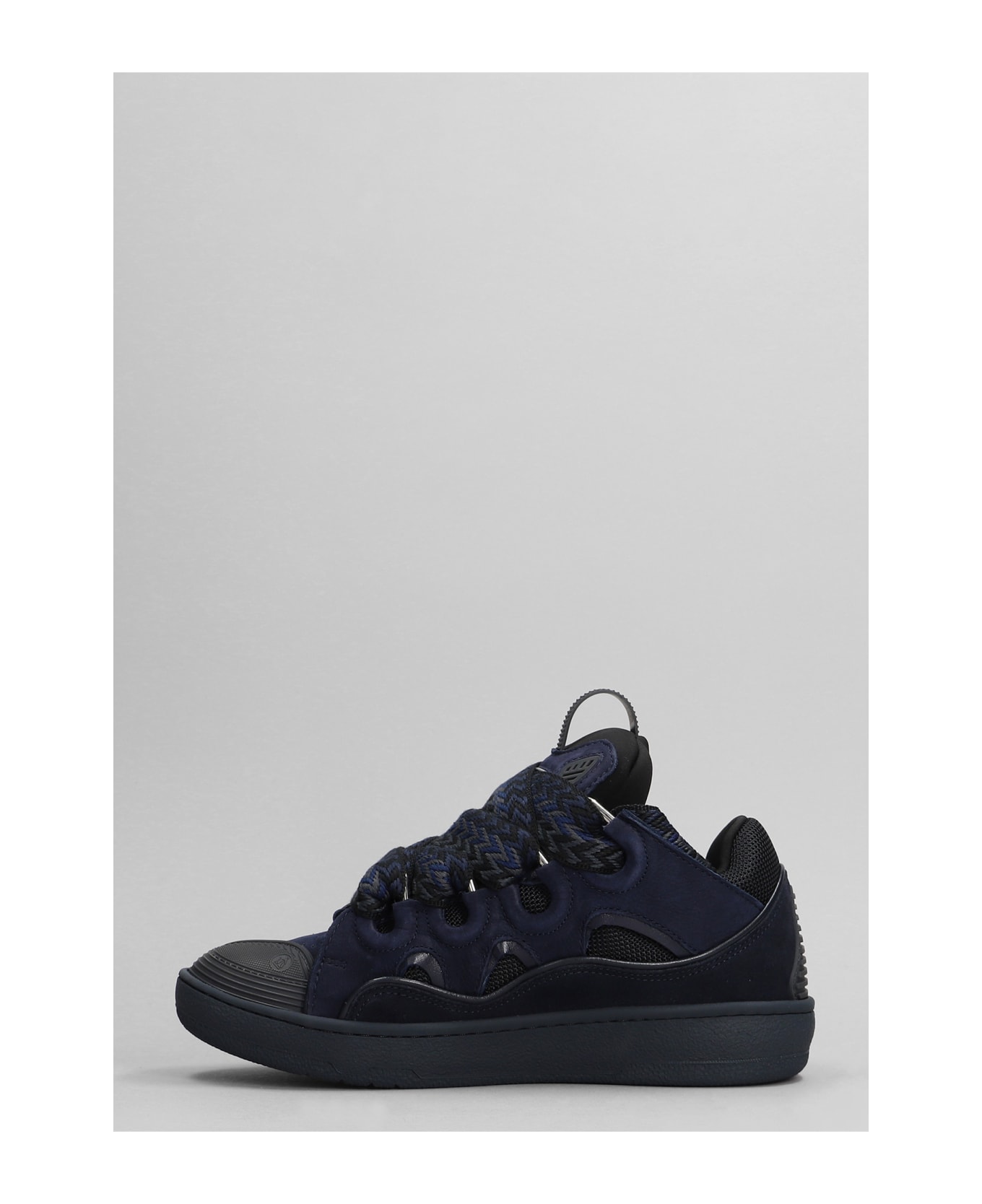 Lanvin Curb Sneakers In Blue Suede And Leather - blue