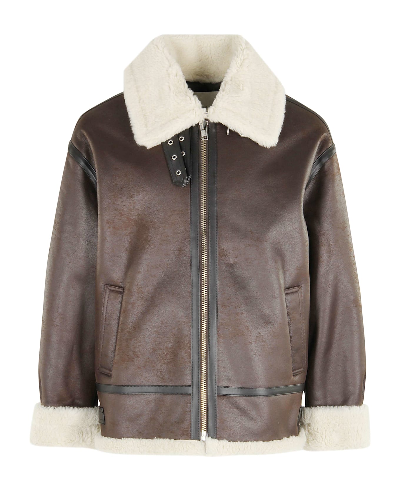 Dunst Unisex Loose Fit Line Shearling Jacket - Brown