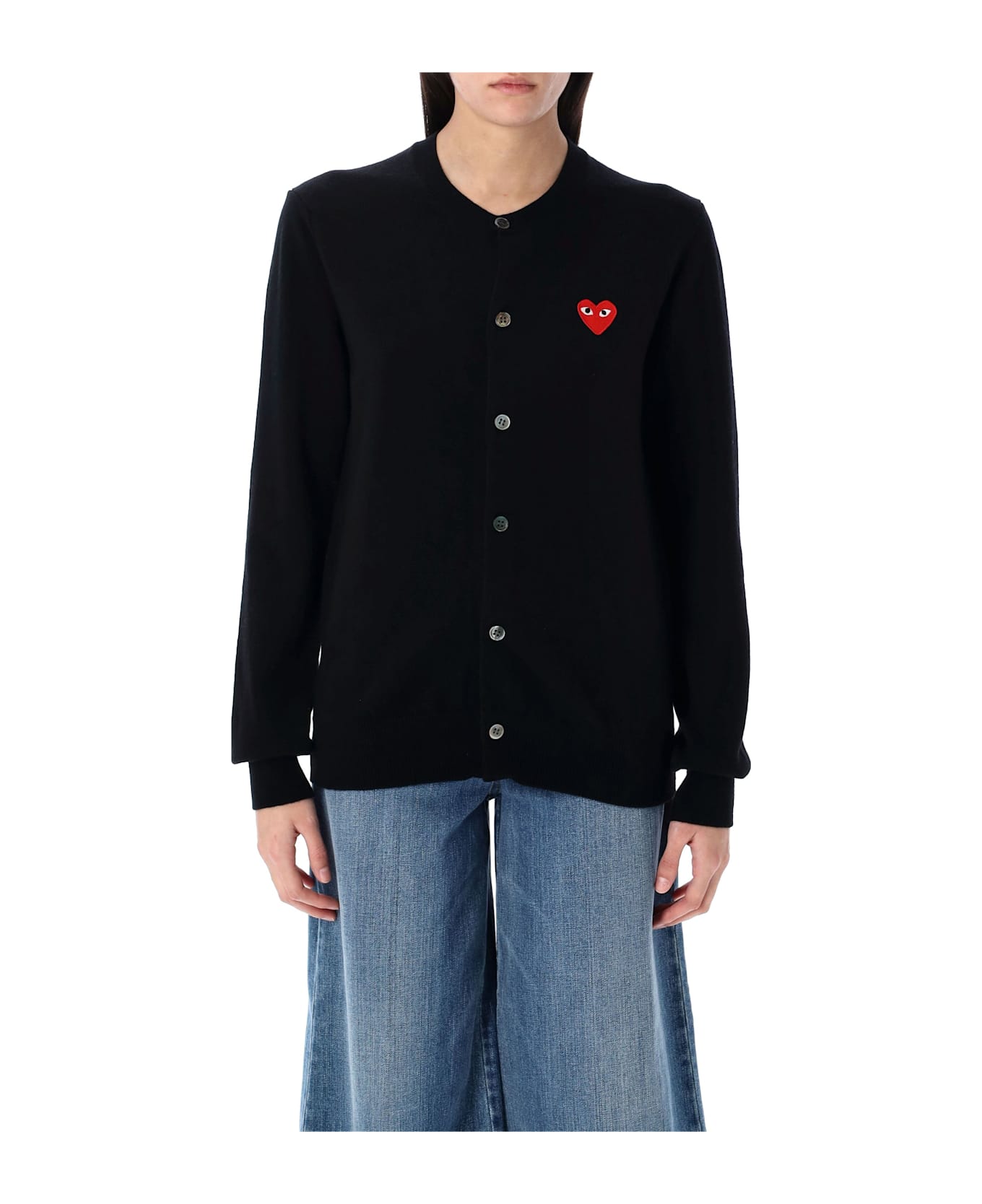 Comme des Garçons Play Wool Cardigan With Red Heart - BLACK