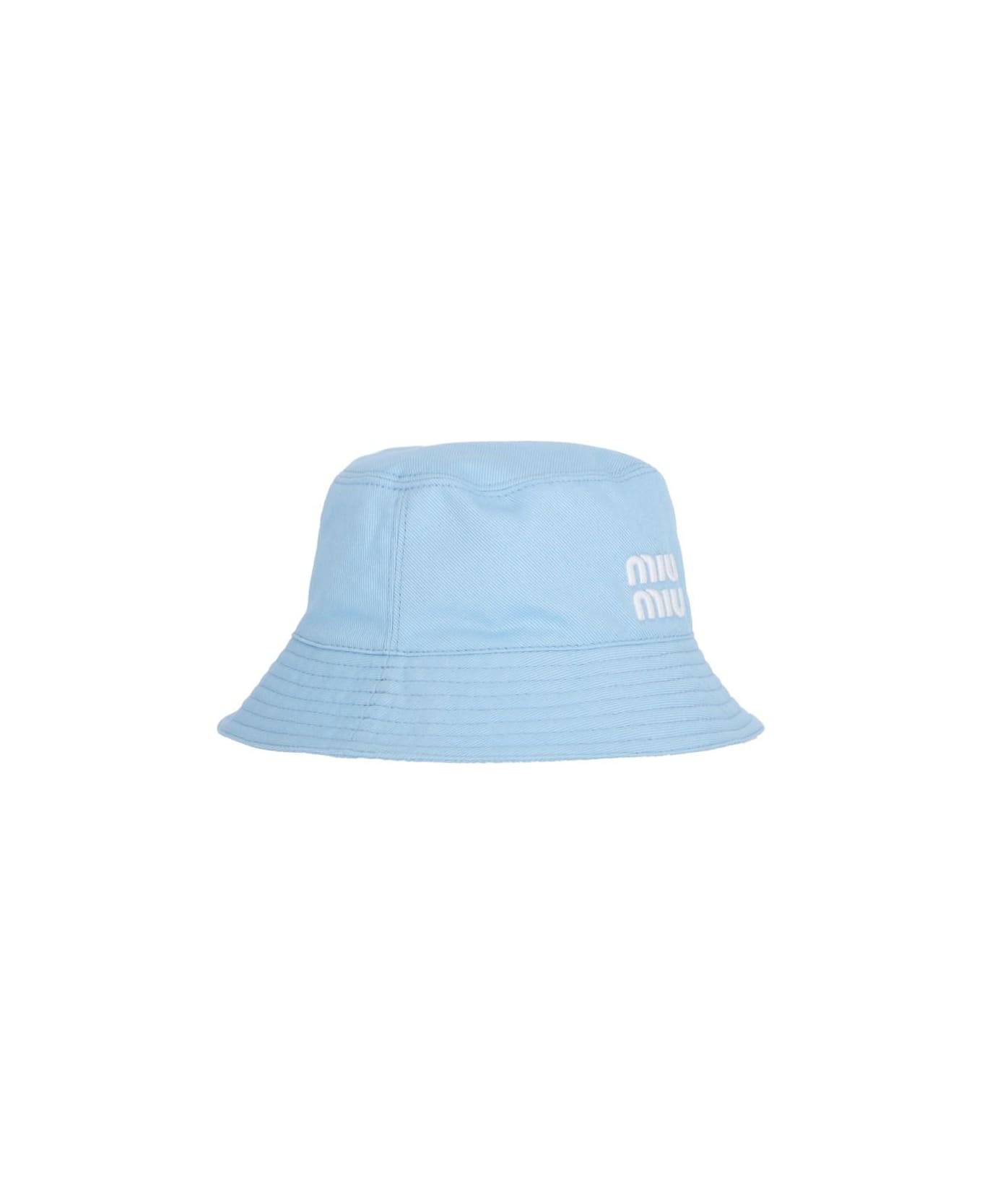 Miu Miu Logo Bucket Hat - Celeste