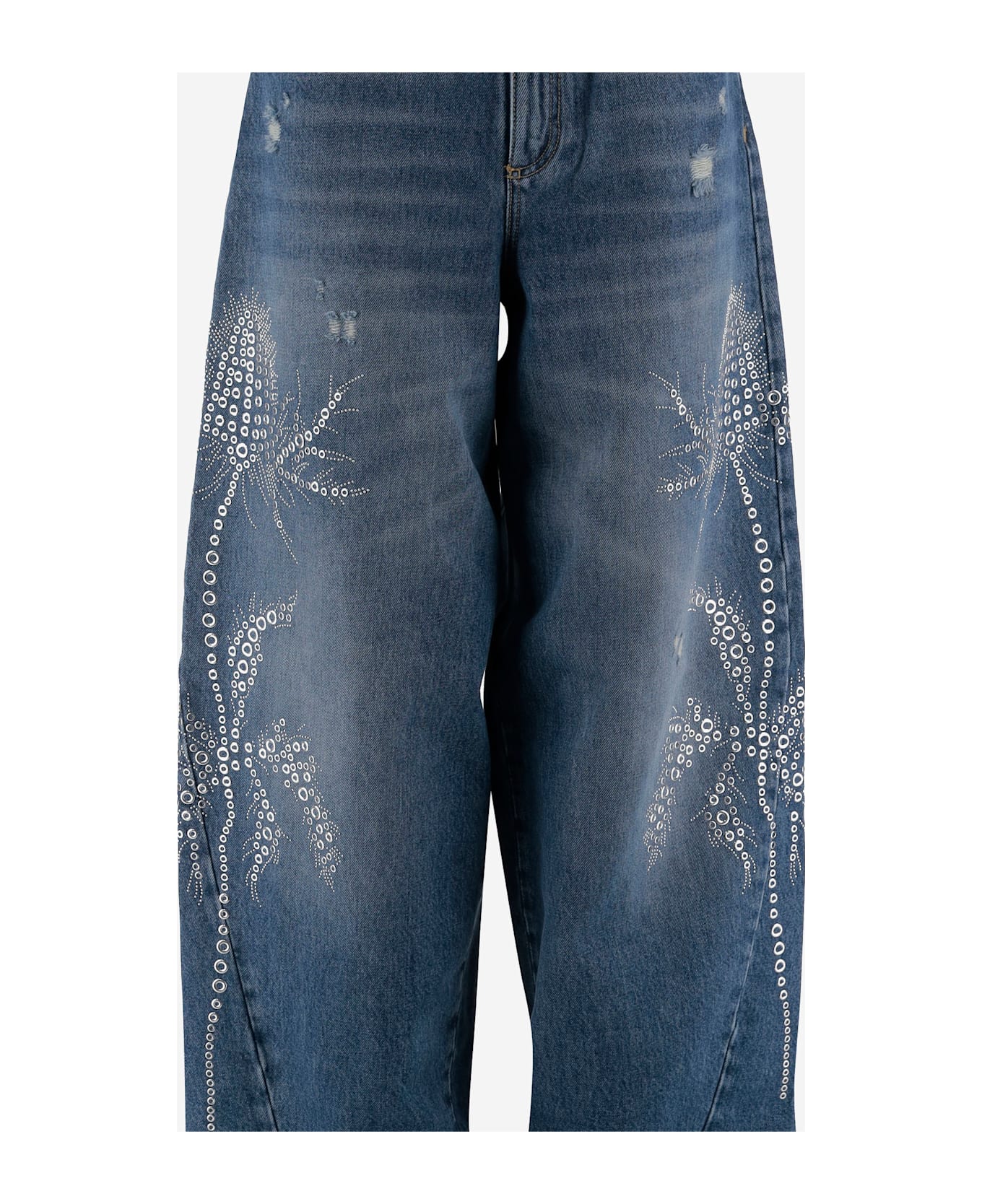 Blumarine Washed Jeans With Palm Trees - Denim
