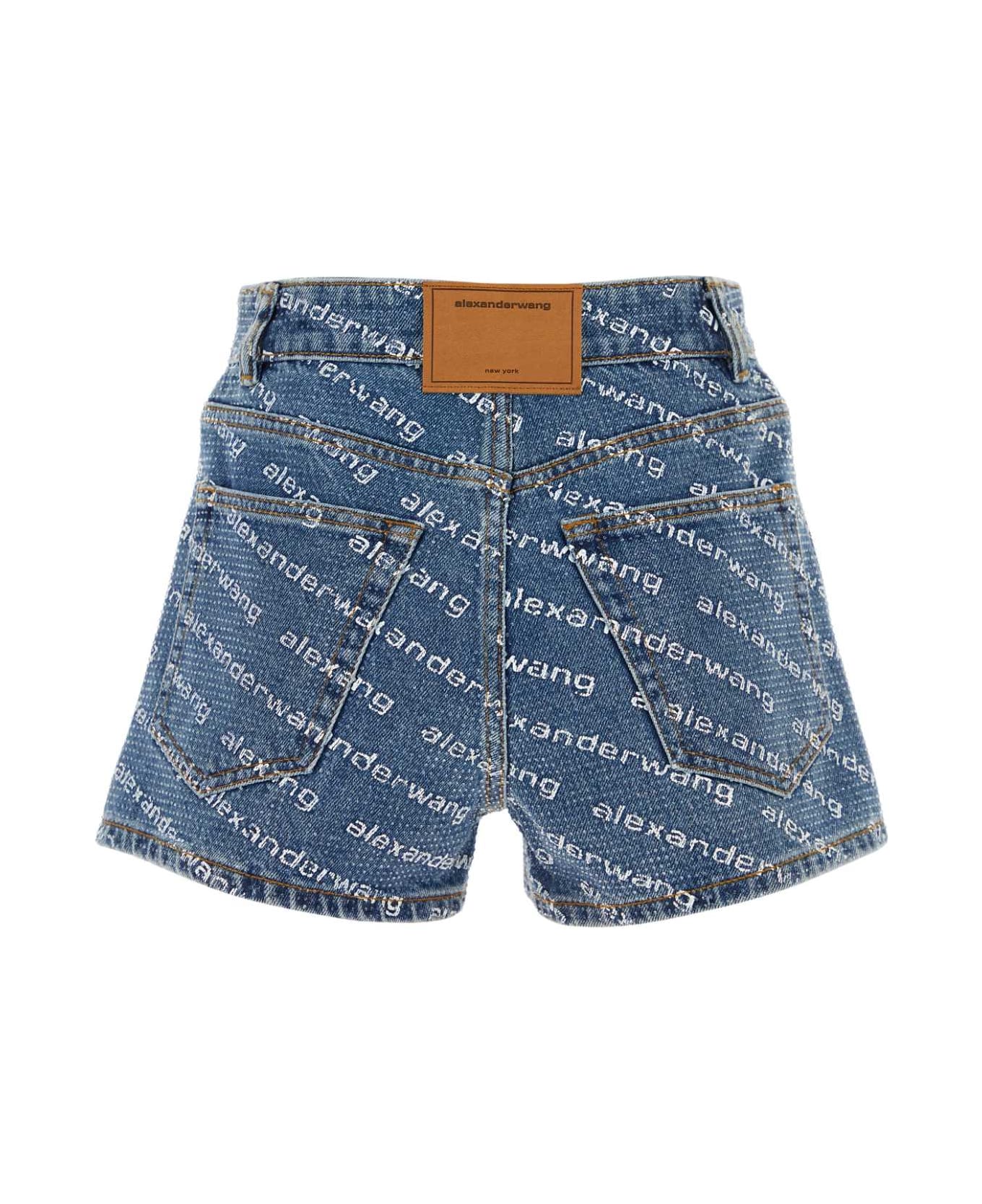 Alexander Wang Printed Denim Shorts - DEEPBLUEWHITE