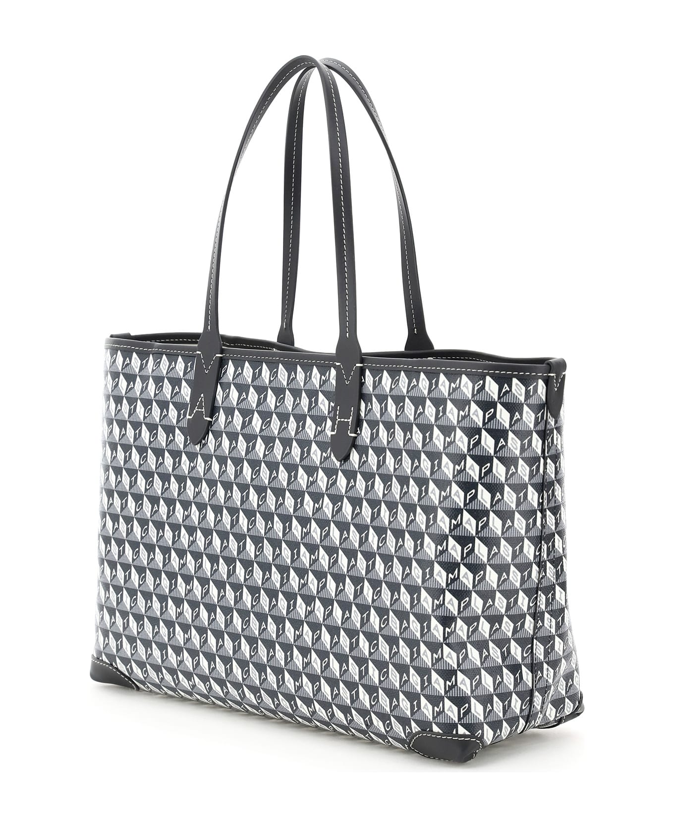 Anya Hindmarch Small 'i Am A Plastic Bag' Shopping Bag - CHARCOAL (White)