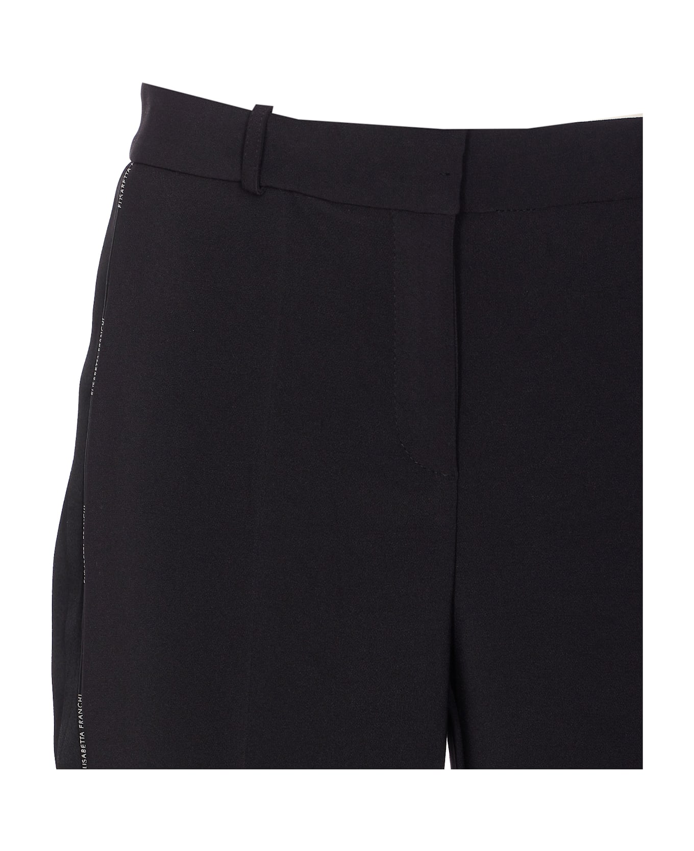 Elisabetta Franchi Light Crepe Trousers With Tuxedo Detail - Black
