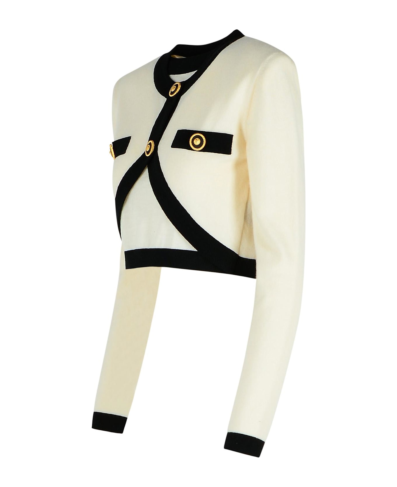 Balmain 
crop
 Cream Wool Blend Cardigan - Cream
