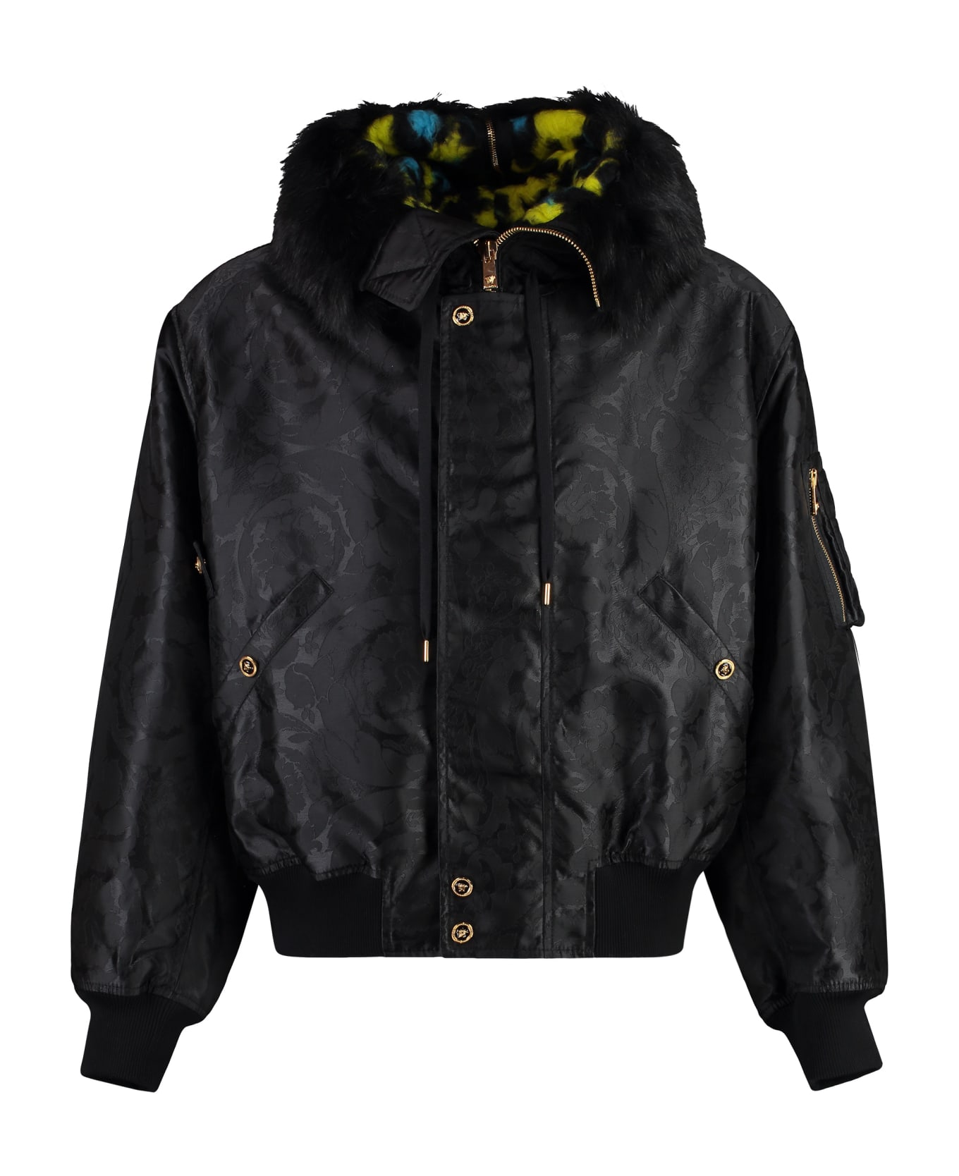 Versace Bomber Jacket In Technical Fabric - black