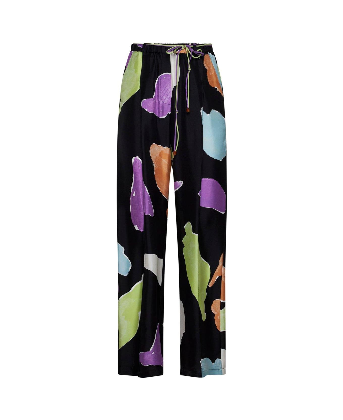 Alysi Drawstring All-over Patterned Trousers - BLACK ボトムス